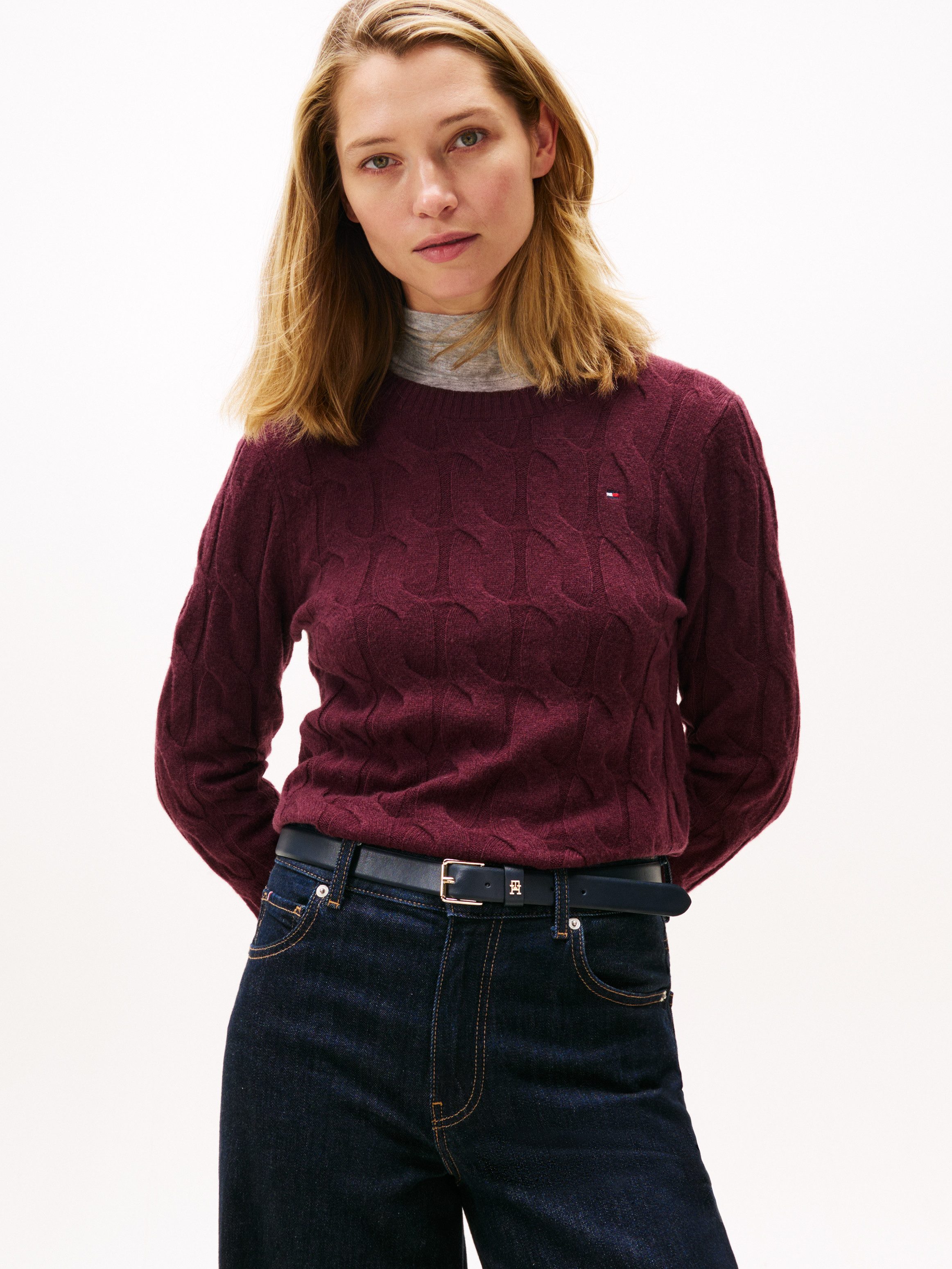 Tommy Hilfiger Strickpullover SOFT WOOL CABLE C-NK mit Zopfmuster, aus rein günstig online kaufen