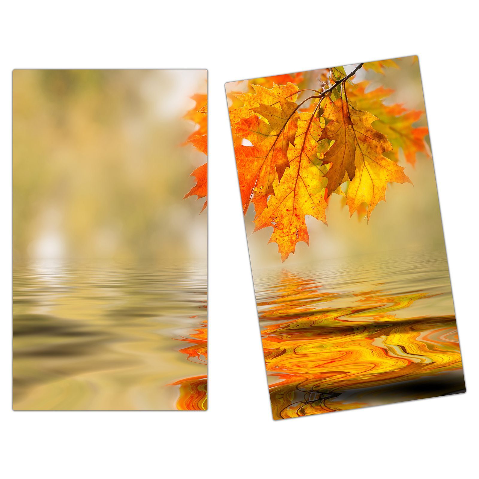 Primedeco Herd-Abdeckplatte Herdabdeckplatte Spritzschutz aus Glas Herbstast am Wasser, Glas, (2 tlg)