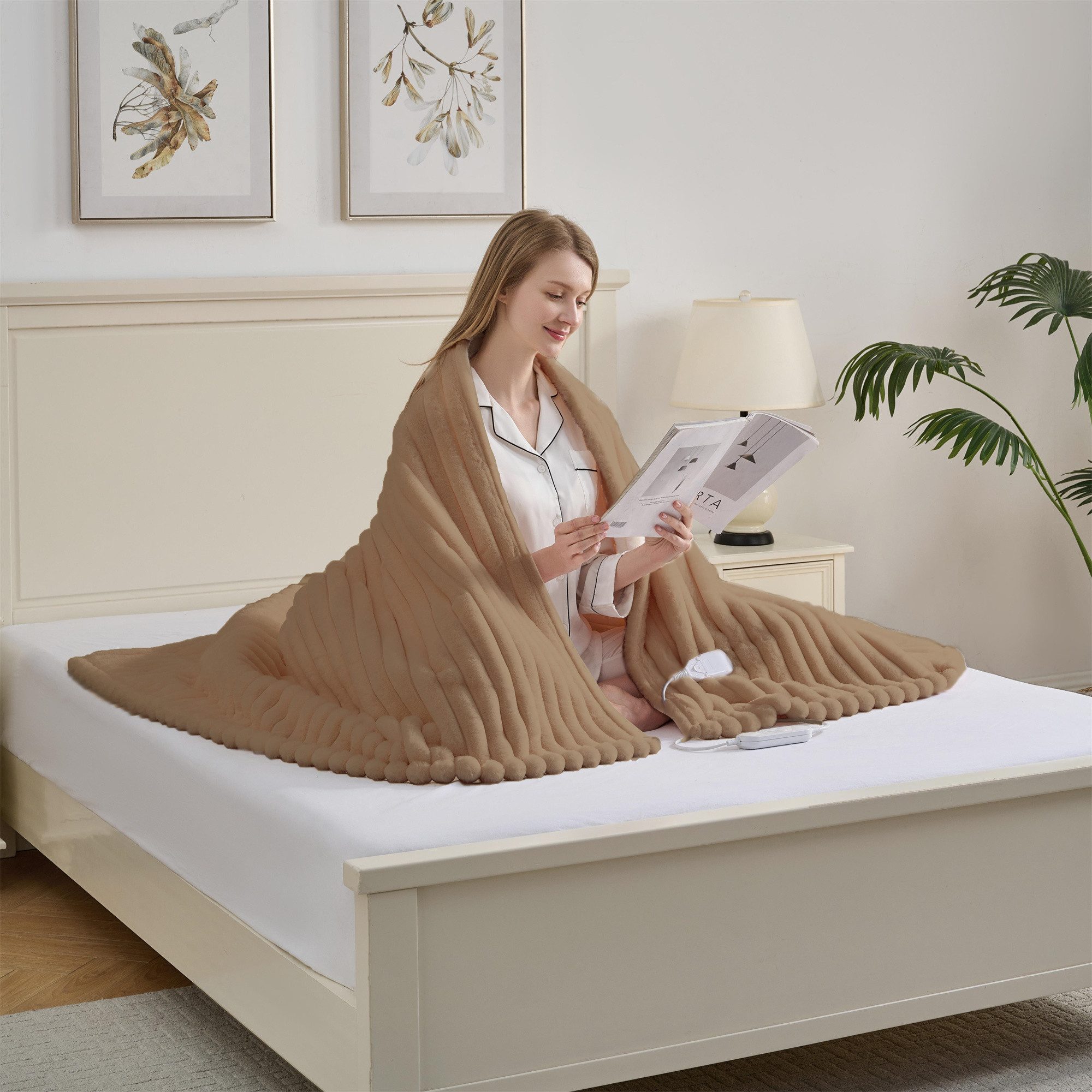 BBG Heizdecke Elektrische Heizdecke mit 9 Temperaturstufen & Timer, Waschbar, flauschiges Fleece für schnelle Wärme und Komfort