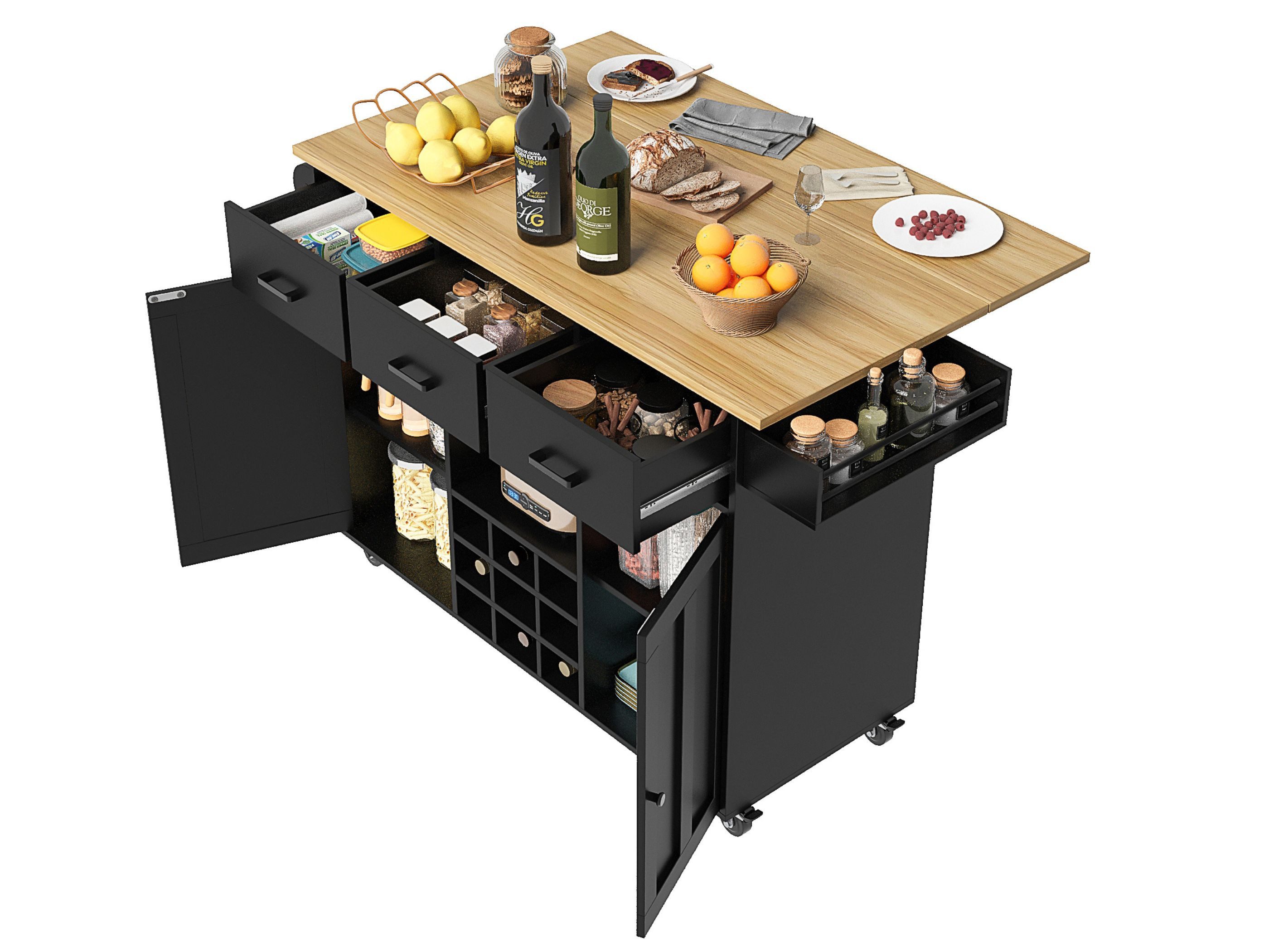 SeedWave Kücheninsel mit klappbarer Tischplatte, 3 Schubladen, Doppeltür-Sc günstig online kaufen