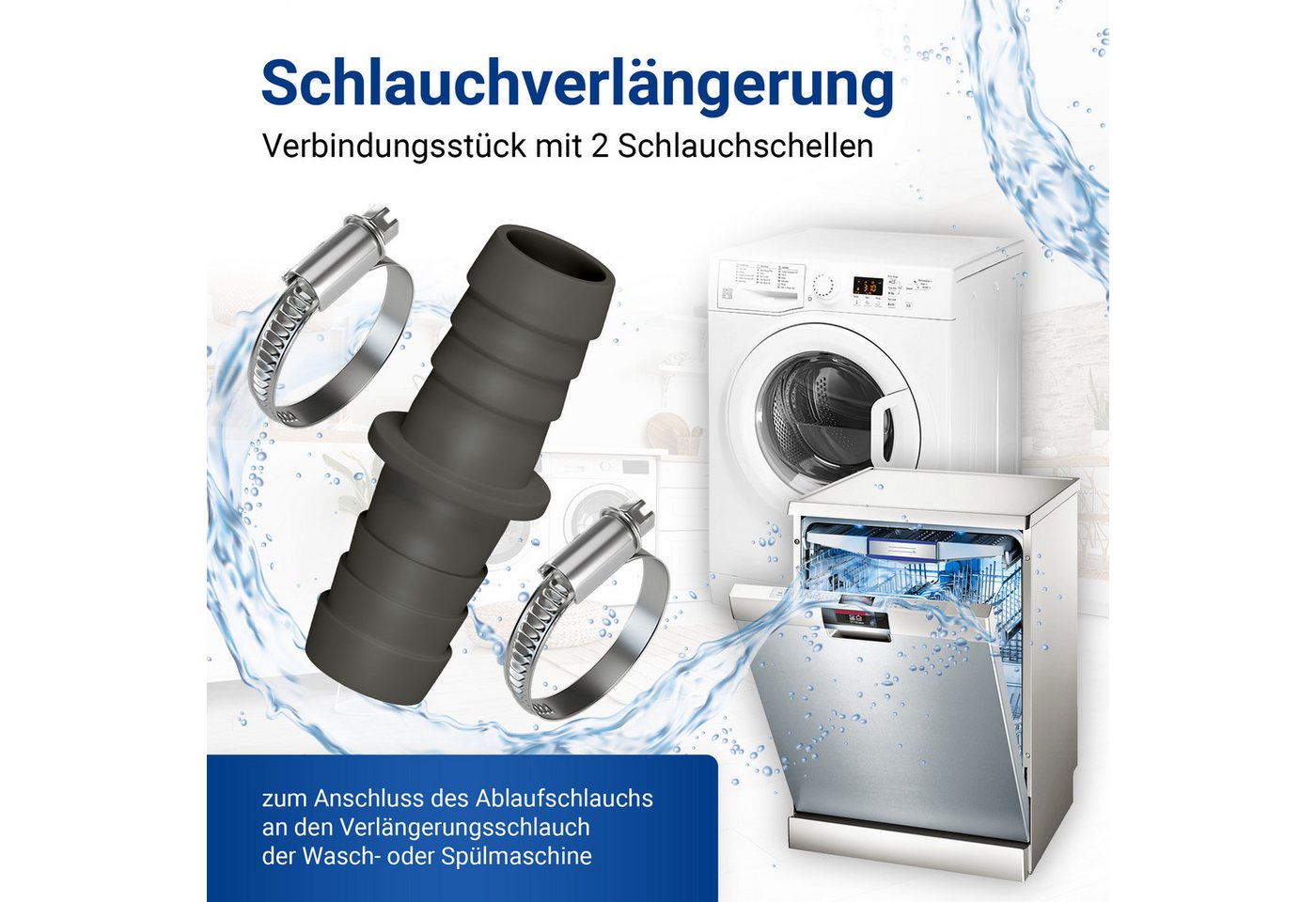 Thumbnail - VIOKS Verbindungsmuffe Verbindungsstück, mit 2 Schlauchschellen 20-32mmØ für 17/17mmØ Schlauch in Waschmaschine