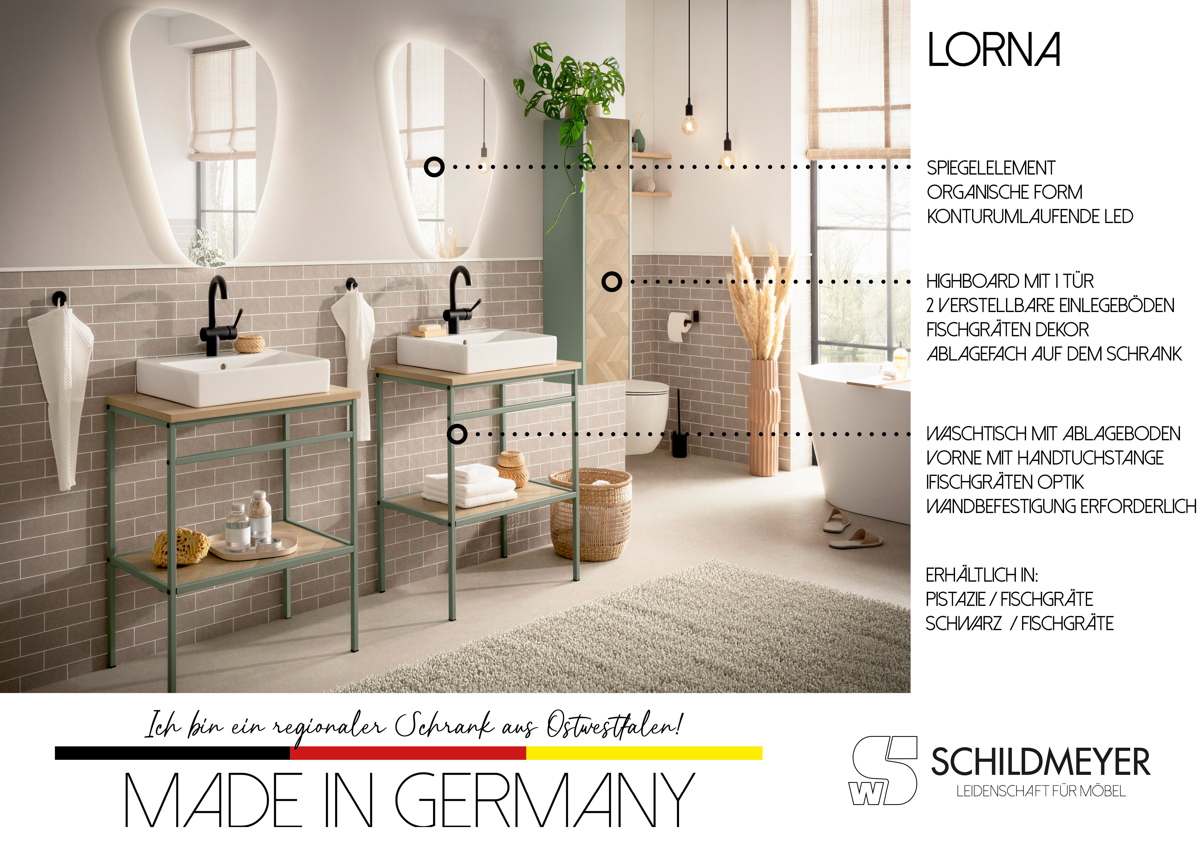 welltime LED-Lichtspiegel Lorna, Spiegelelement, Made in Germany, B: 55 cm (1-St), Solide Verarbeitung - Dieses Produkt ist in Deutschland gefertigt