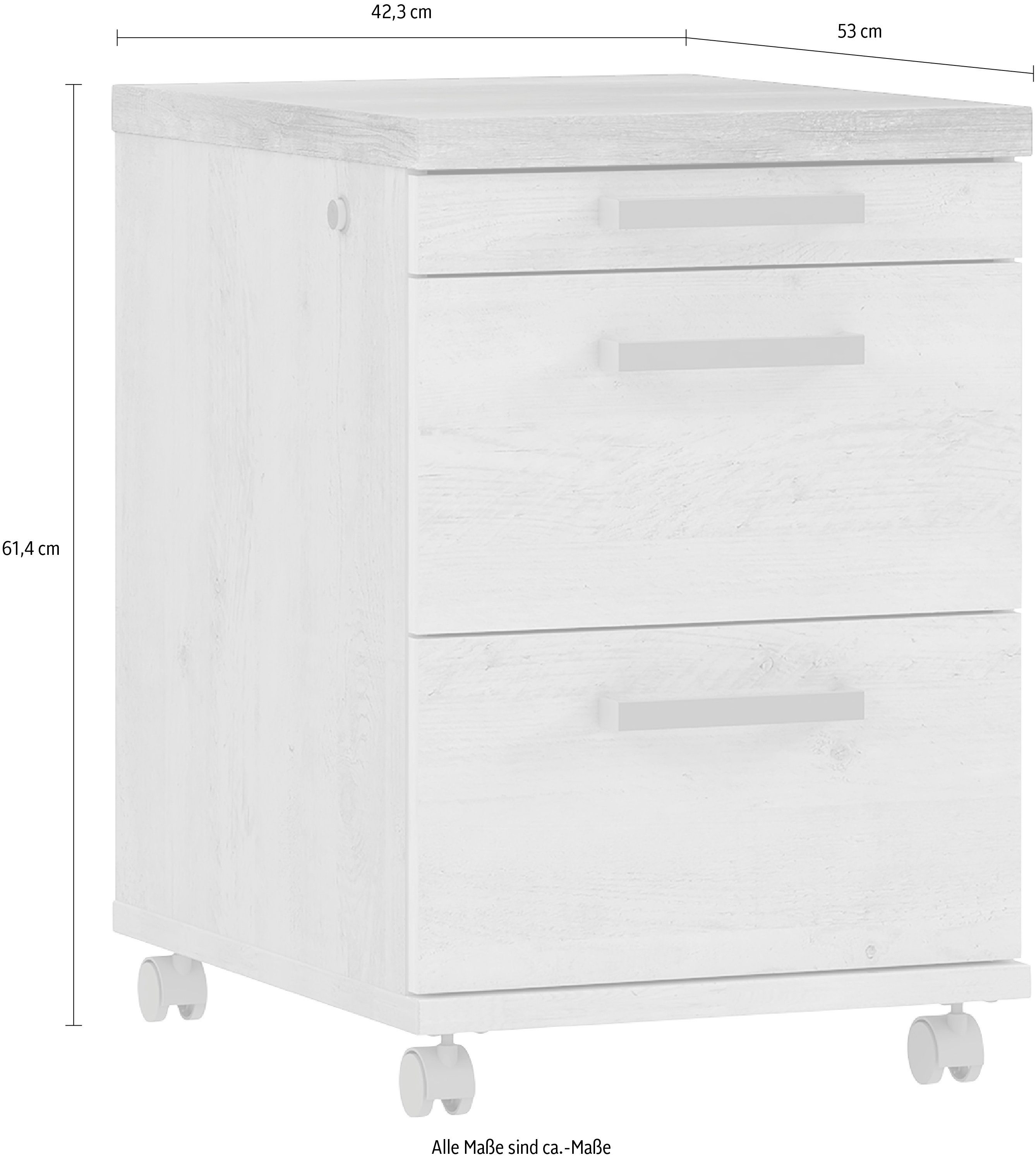 FORTE Rollcontainer Duro, Rollwagen mit Schubladen, abschließbar, im Landhausstil