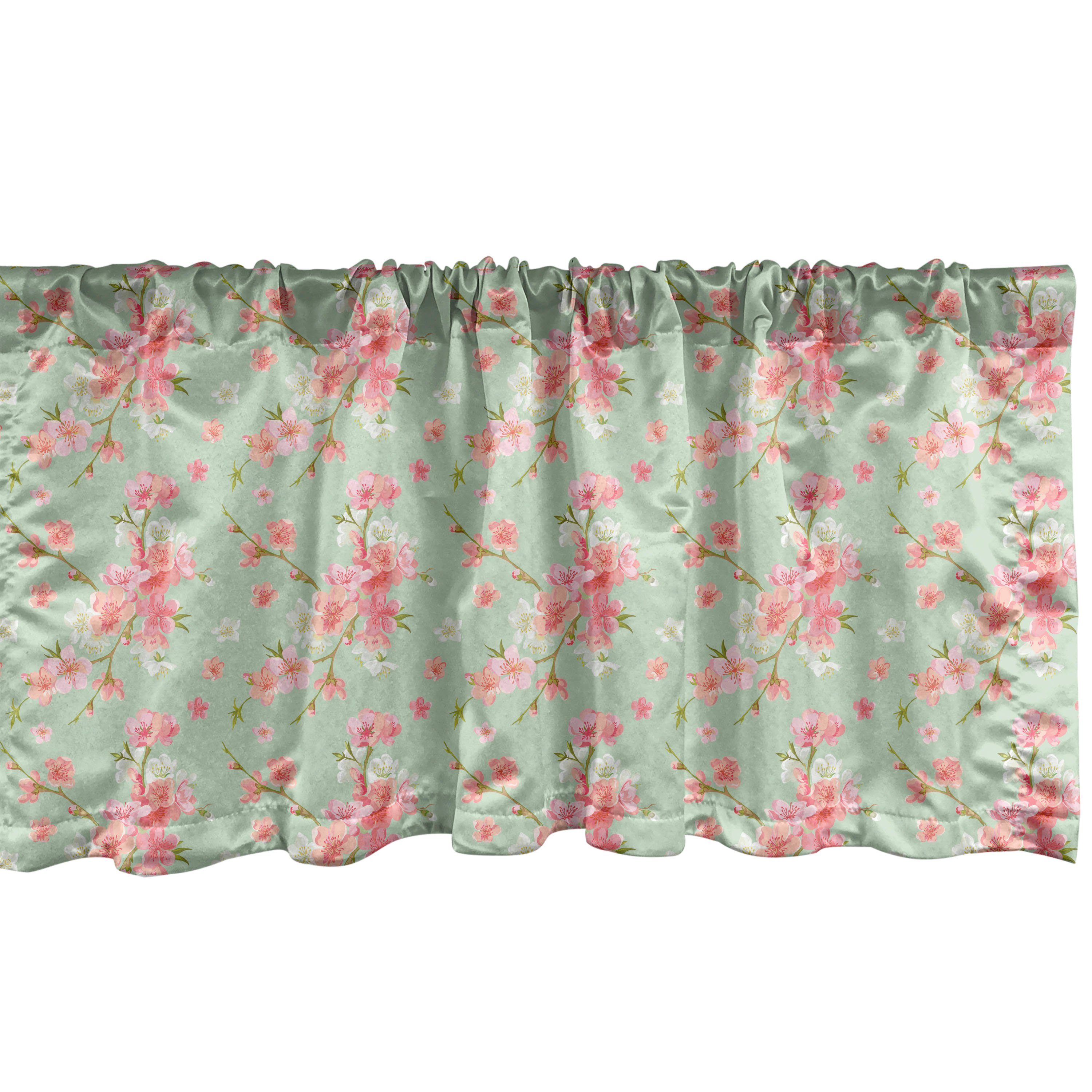 Scheibengardine Vorhang Volant für Küche Schlafzimmer Dekor mit Stangentasche, Abakuhaus, Microfaser, Blumen Retro Frühlings-Blüten