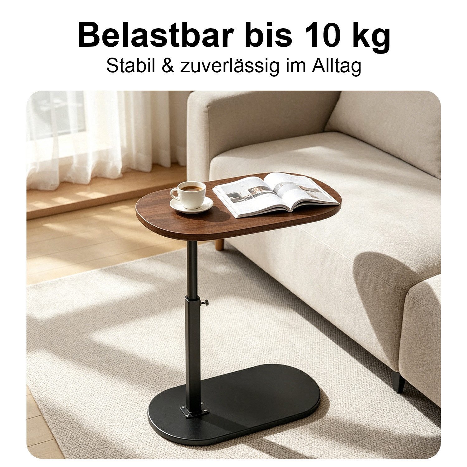 SURFOU Beistelltisch Sofa Klein Beistelltisch für Couch Sofatisch Couchtisch, Höhenverstellba Sofa Table Nachttisch Betttisch Laptoptisch C Form