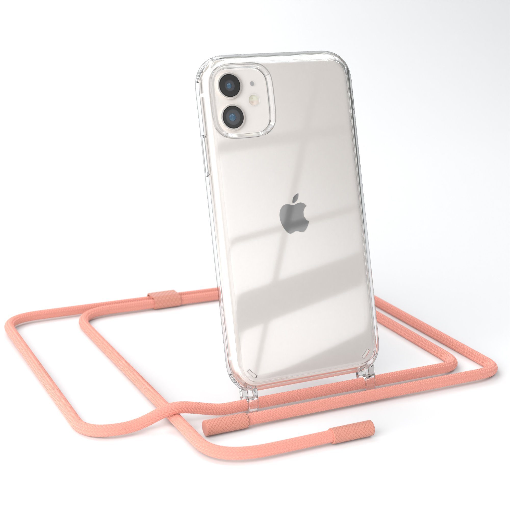 EAZY CASE Handykette Silikon Kette Unifarbe für Apple iPhone 11 6,1 Zoll, Hülle mit Band 2in1 Handyband Etui Case mit Kordel Altrosa Koralle