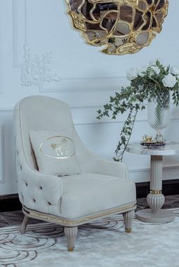 Casa Padrino Beistelltisch Luxus Art Deco Beistelltisch Grau / Weiß / Gold Ø 50 x H. 58 cm - Prunkvoller Tisch mit Kunstmarmor Tischplatte - Art Deco Möbel - Luxus Kollektion