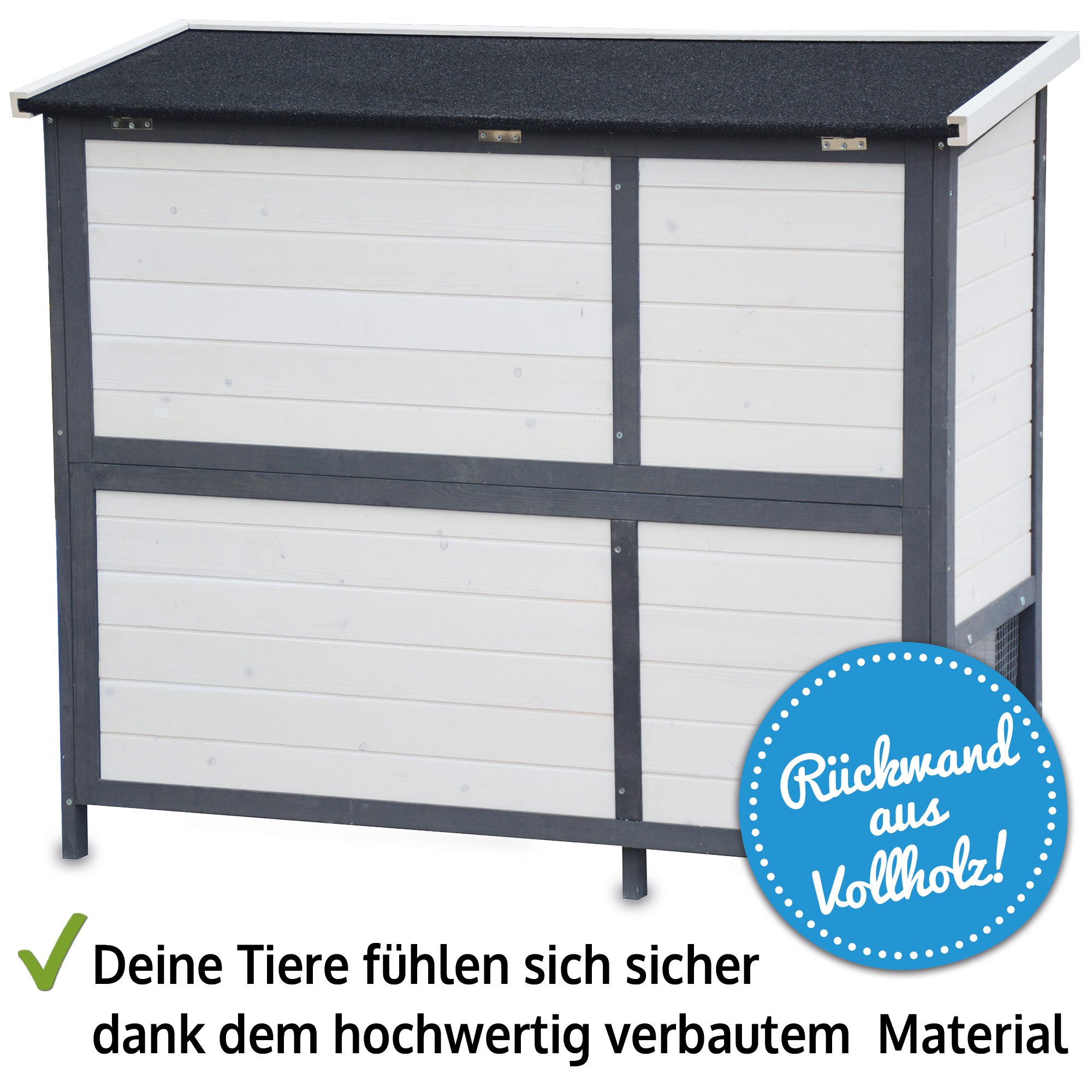 Zooprinz Kleintierstall Krümmel auf Holzfüßen 2 Etagen 122x104x48 cm (BxHxT), Bitumendach, massives Vollholz, wetterfest