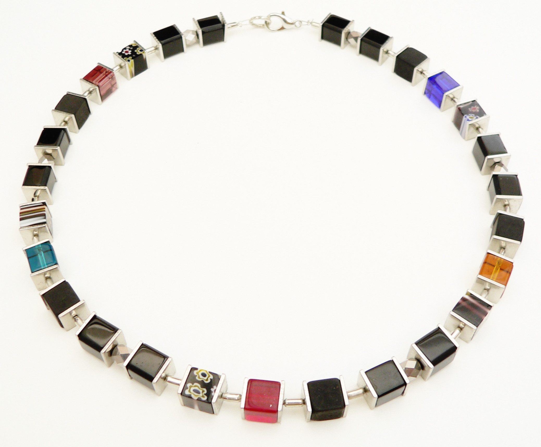 traumschmuck Kette ohne Anhänger 107a Halskette Würfel Glas Millefiori Polaris schwarz multicolor (inkl Schmuckbox), handgefertigt, Made in Germany