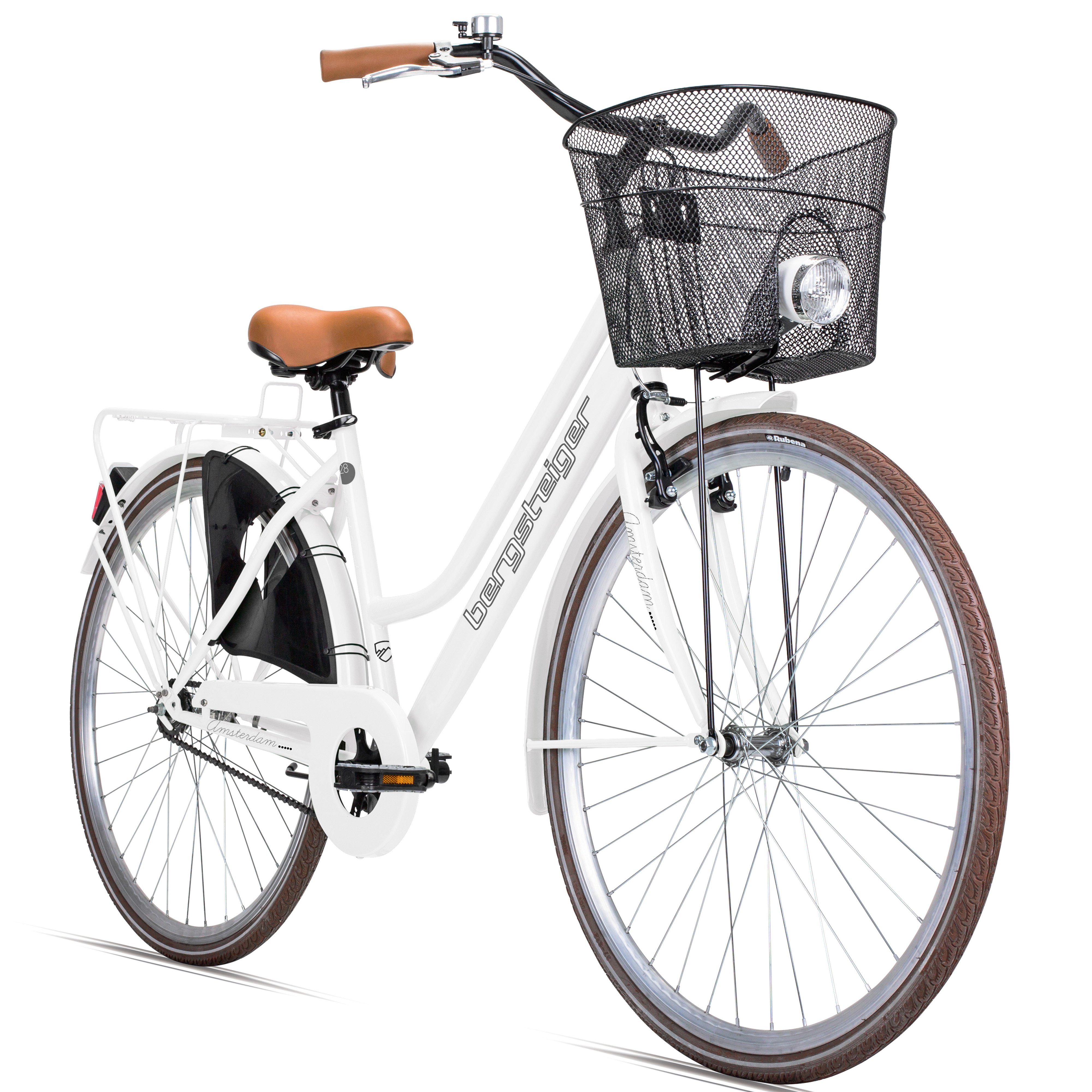 bergsteiger Cityrad Amsterdam 26, 28 Zoll Damenfahrrad, ab 150 cm, Korb, 1 Gang, V-Bremse & Rücktrittbremse