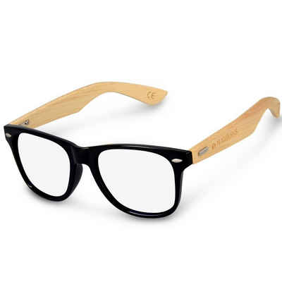Navaris Brille Retro-Brille ohne Sehstärke - Anti-Blaulicht, Bambus-Bügel