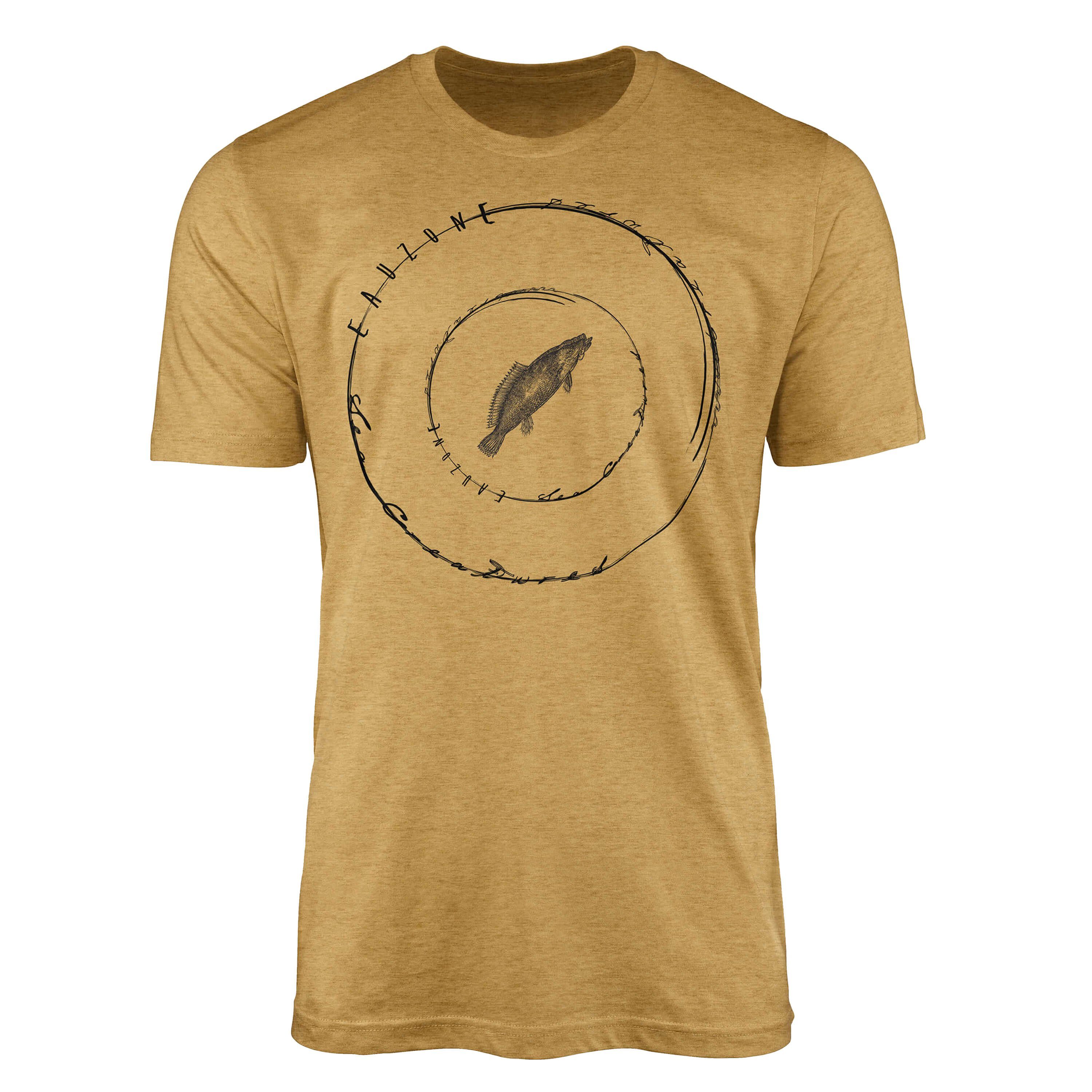 Sinus Art T-Shirt T-Shirt Tiefsee Fische - Serie: Sea Creatures, feine Struktur und sportlicher Schnitt / Sea 016 Antique Gold