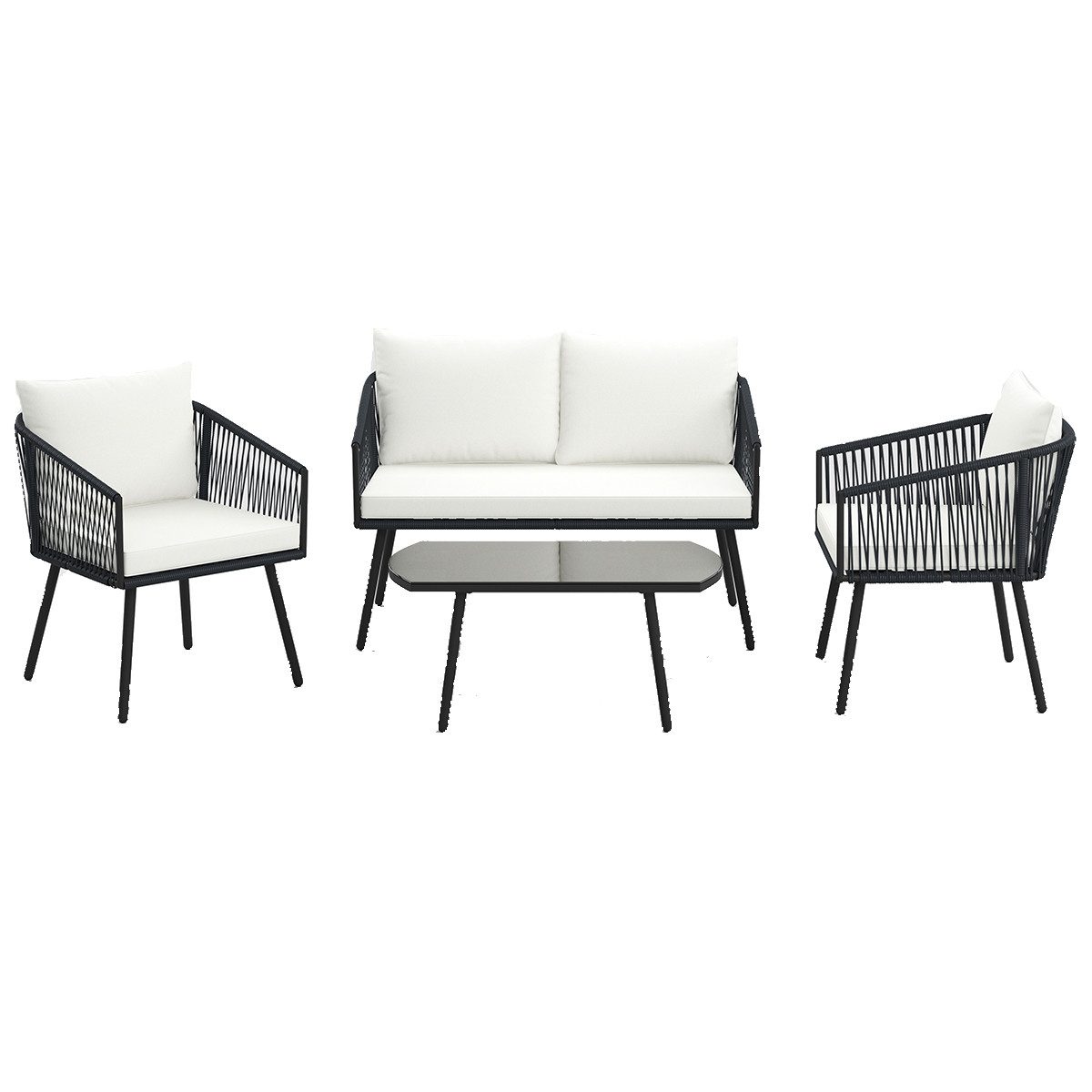 COSTWAY Gartenlounge-Set, (4-tlg), mit Esstisch, Balkonset 4 Personen mit Kissen