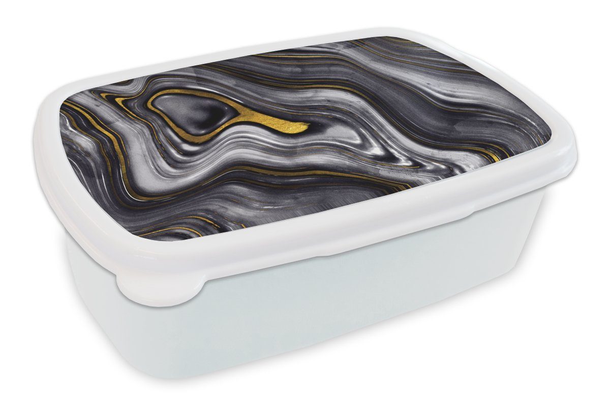 MuchoWow Lunchbox Steine - Achat - Geode - Marmor, Kunststoff, (2-tlg), Brotbox für Kinder und Erwachsene, Brotdose, für Jungs und Mädchen weiß