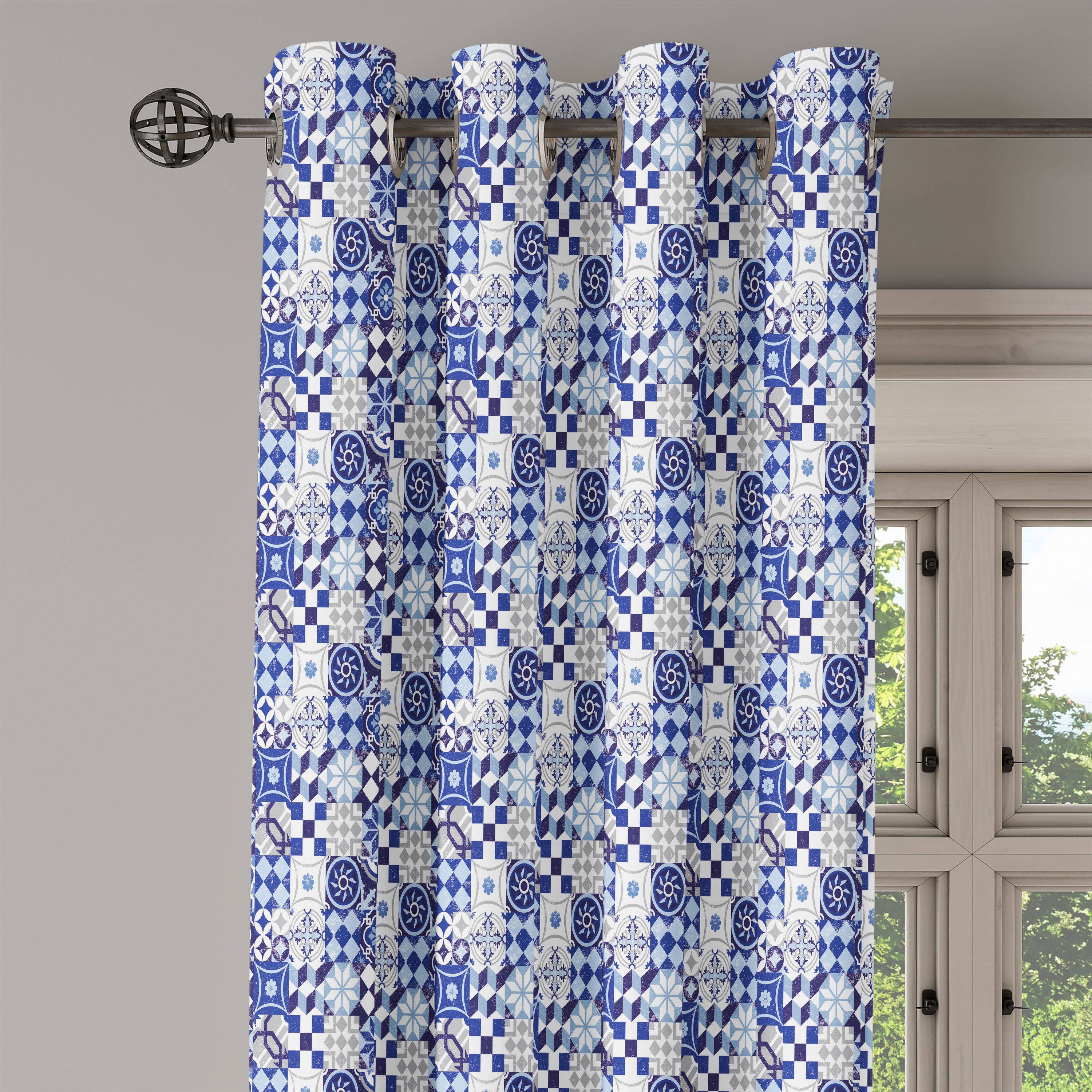 Weinlese-Mosaik Traditionelle 2-Panel-Fenstervorhänge Gardine für Schlafzimmer Wohnzimmer, Abakuhaus, Antiquität Dekorative