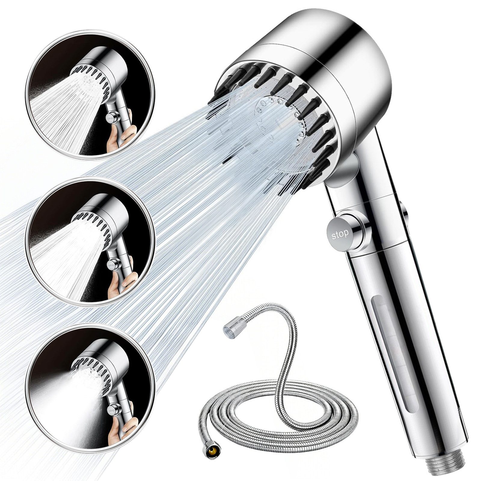 ANYSUN Handbrause Duschkopf mit Schlauch und Filter, Chromfarben Wassersparend Hochdruck Duschkopf mit 3 Strahlarten