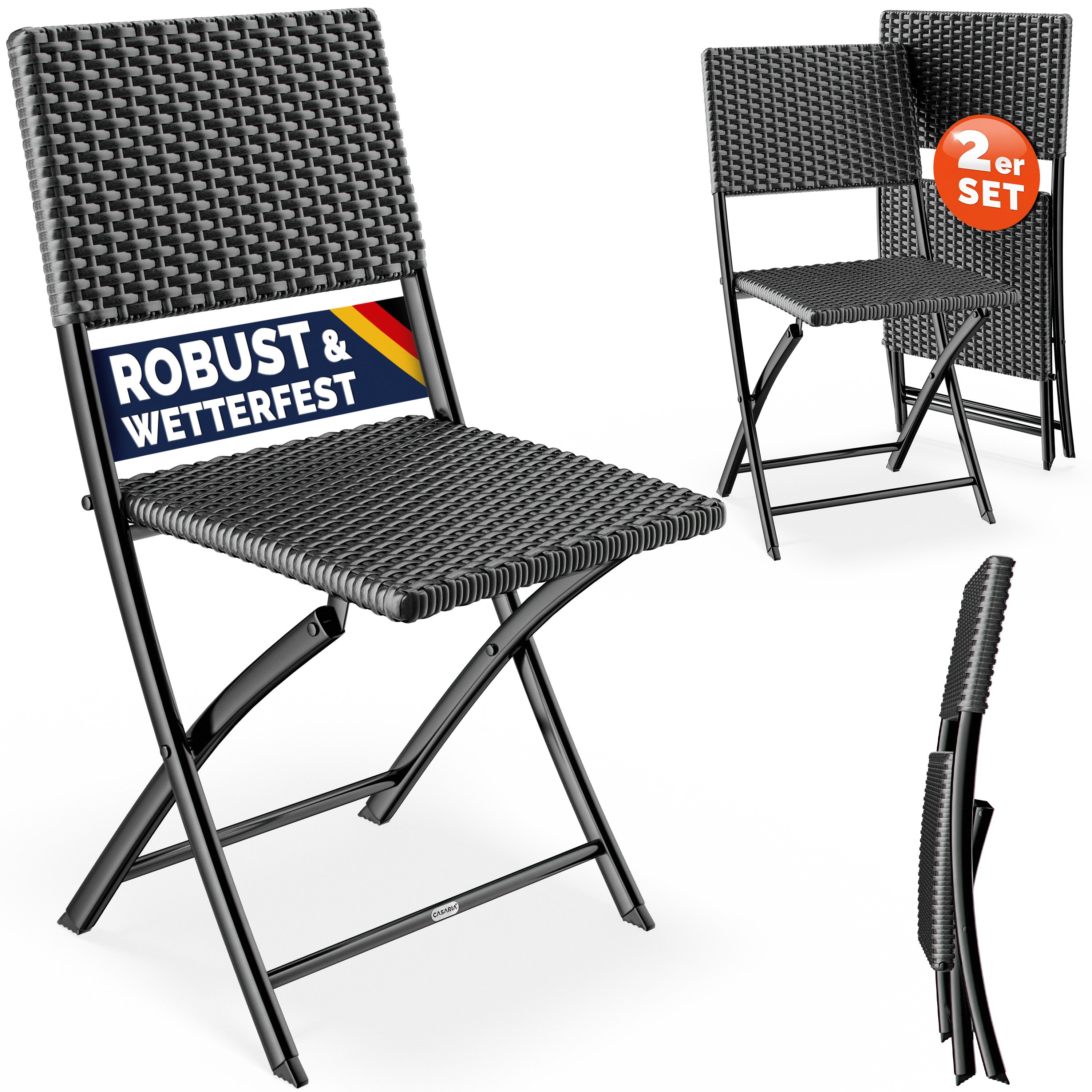 Casaria Klappstuhl, Polyrattan 2er Set 120kg Belastbarkeit Platzsparend Klappbar Leicht