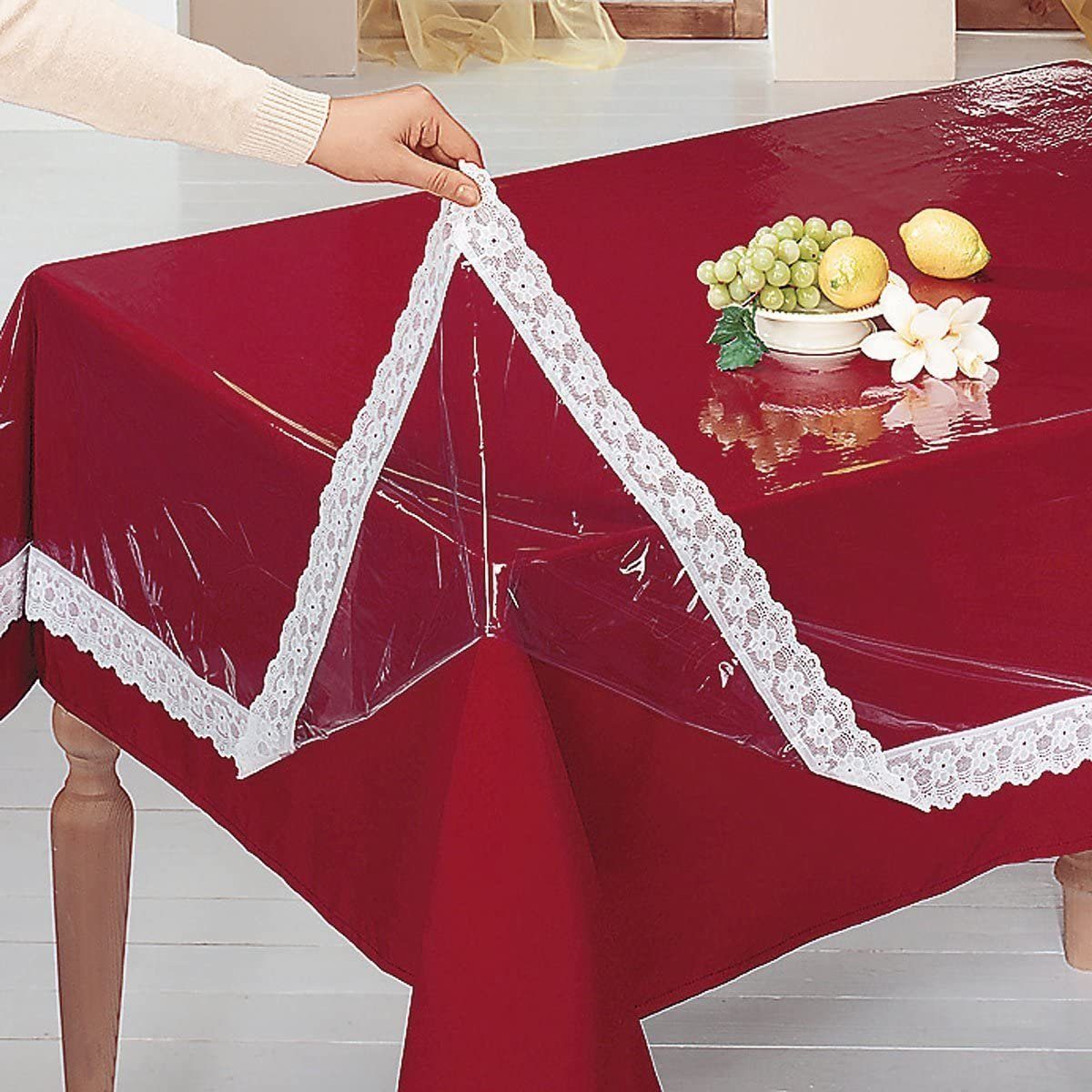 Peyer Syntex Tischdecke Transparente Tischdecke Schutzdecke Tischschutz mit weißer Spitze – Bild 4 von 5