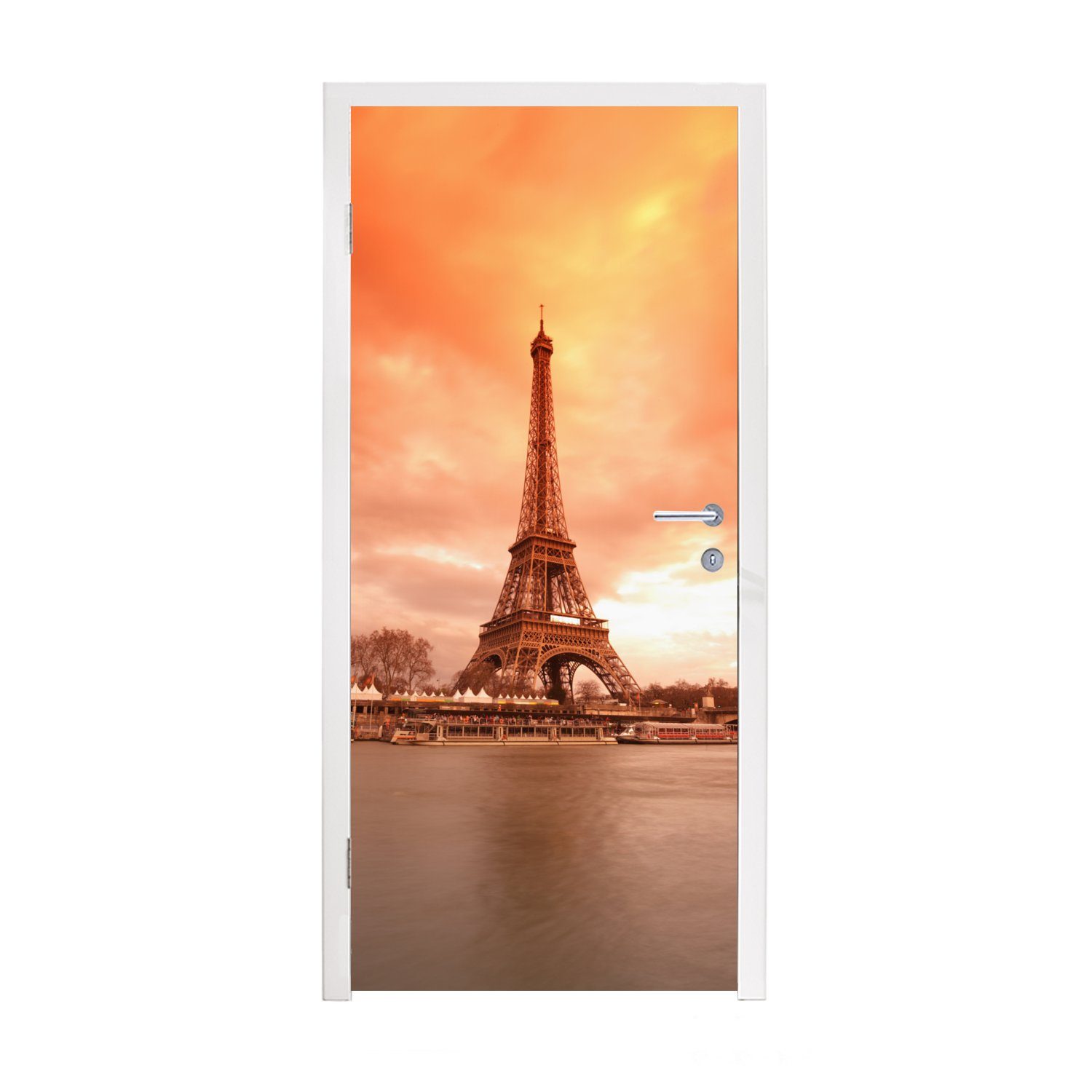 für MuchoWow Türaufkleber, Himmel, - Matt, Paris Tür, cm bedruckt, St), Türtapete Eiffelturm - 75x205 (1 Fototapete