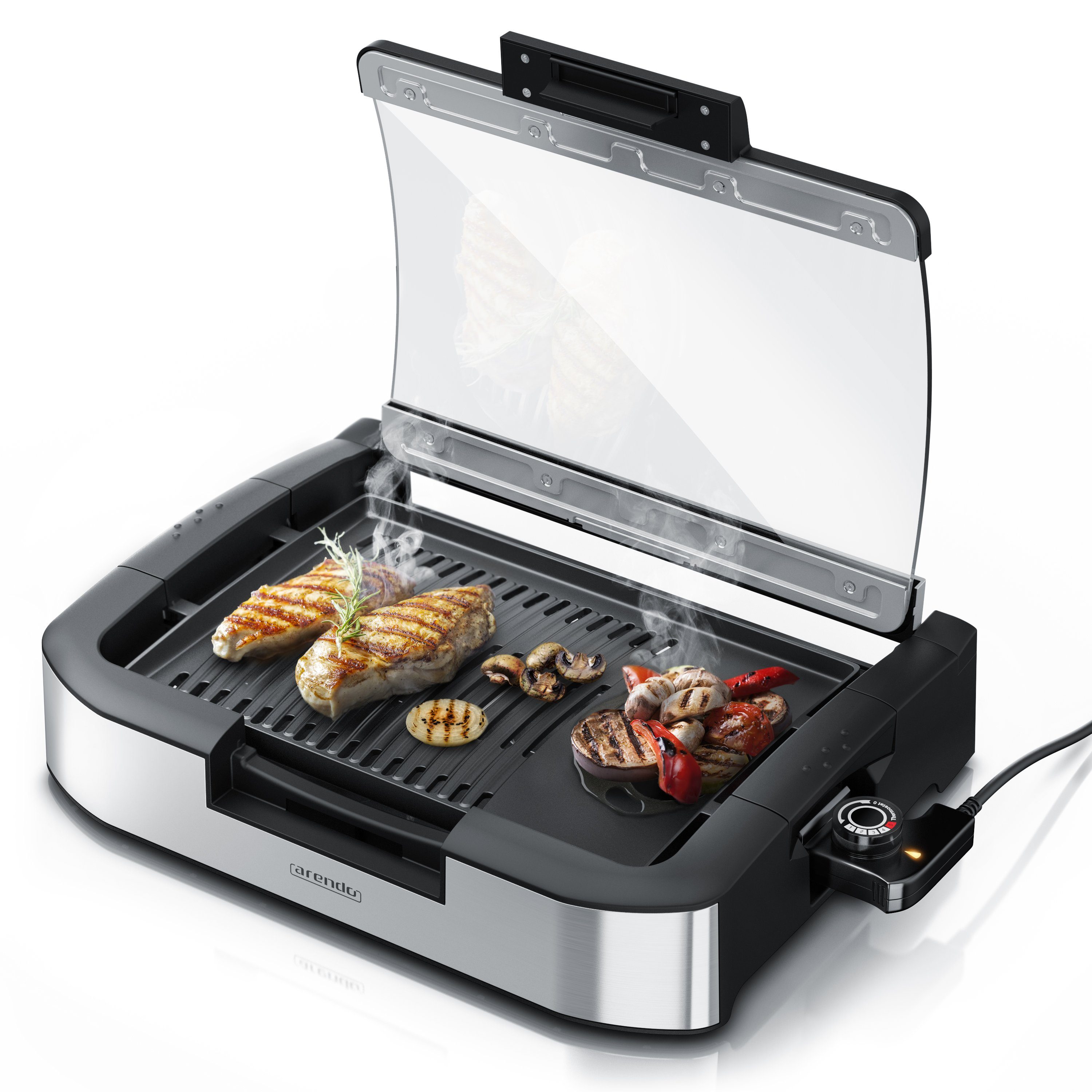 Arendo Tischgrill, 1800 W, Gourmet Elektrogrill mit Glasabdeckung für