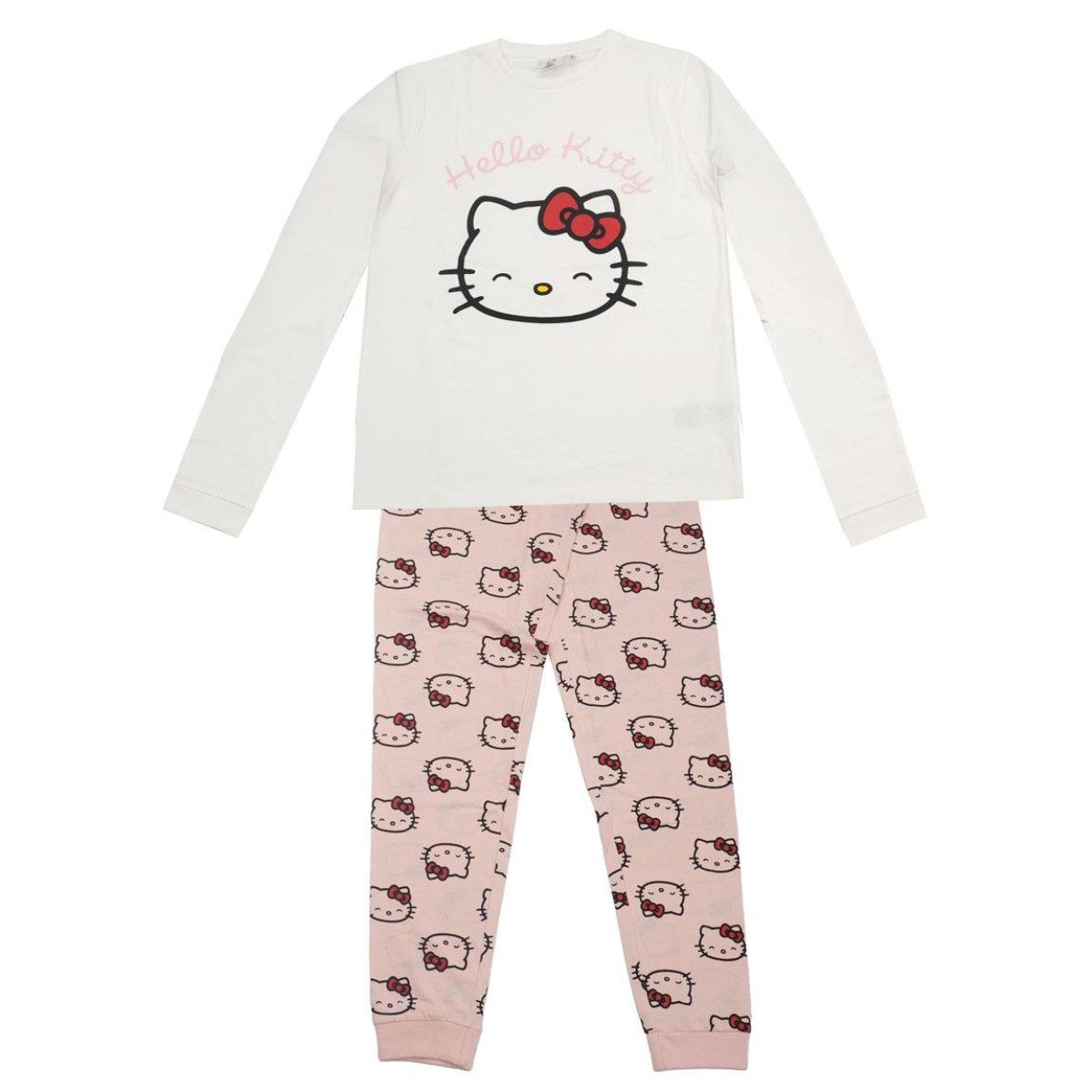 Pyjama Hello Kitty Damen lang Baumwollmix Single Jersey Schlafanzug