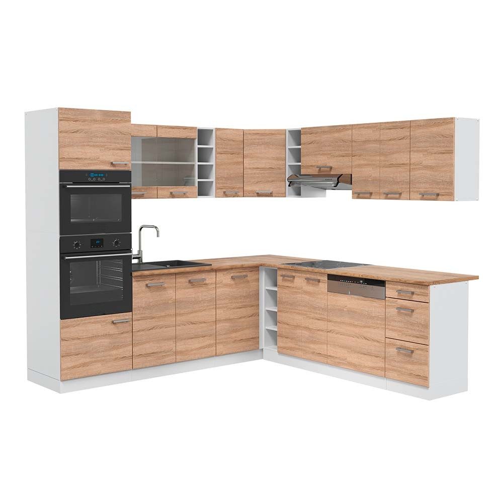 Vicco Winkelküche R-Line, Sonoma/Weiß, 247 x 237 cm, AP Eiche