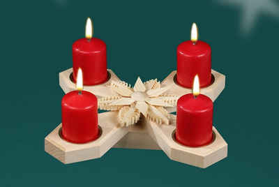Adventsleuchter Tischschmuck Kerzenhalter für 4 Kerzen Mittig mit Stern BxHxT=24,5x24, Stern mittig aus gestochenen Span