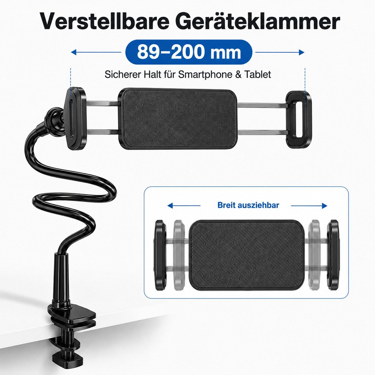 Fyrove Handy-Halterung Flexibler Schwanenhals Handyhalter mit Klemme, (360° drehbar Gooseneck Halterung für Bett & Schreibtisch, Praktisches Geschenk zum Geburt – Bild 2 von 5