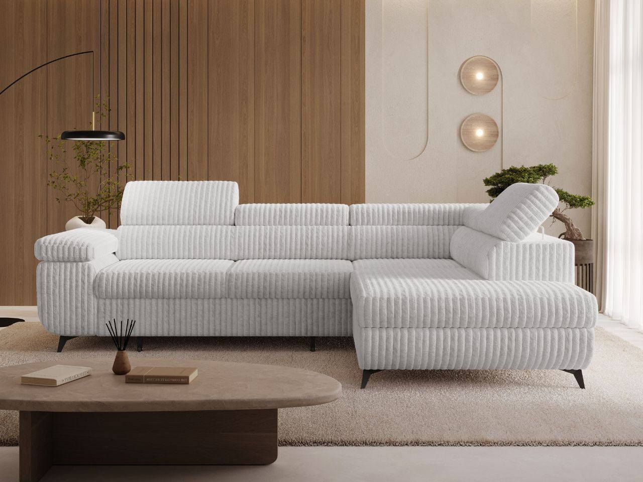 GrainGold Ecksofa L-Form Argon L, Set, Wellenfederkern, Bettkasten, Verstellbare Kopfstützen, Schlaffunktion