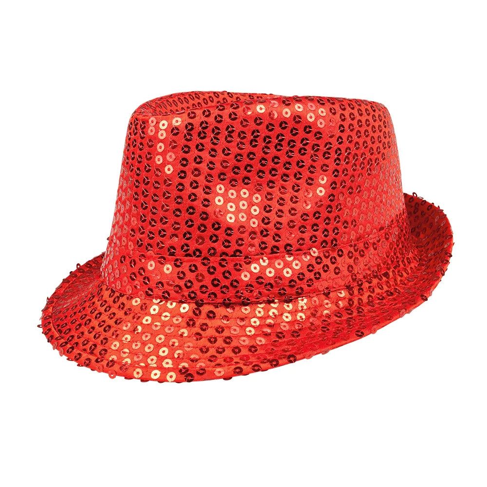 Boland Kostüm Pailletten-Hut glitzernd Popstar Hut rot für Karneval Disco Party, farbenfrohes Basic-Accessoire für Karneval, Disco und Festivals