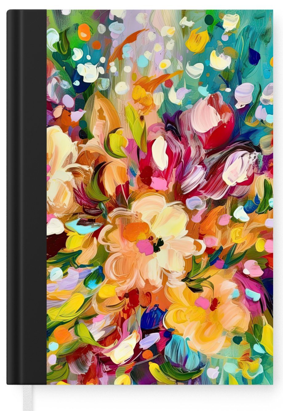 Regenbogen, Notizbuch Gemälde Blumen Seiten, 98 - A5, Journal, Merkzettel, MuchoWow Ölfarbe - Tagebuch, - Notizheft, Haushaltsbuch