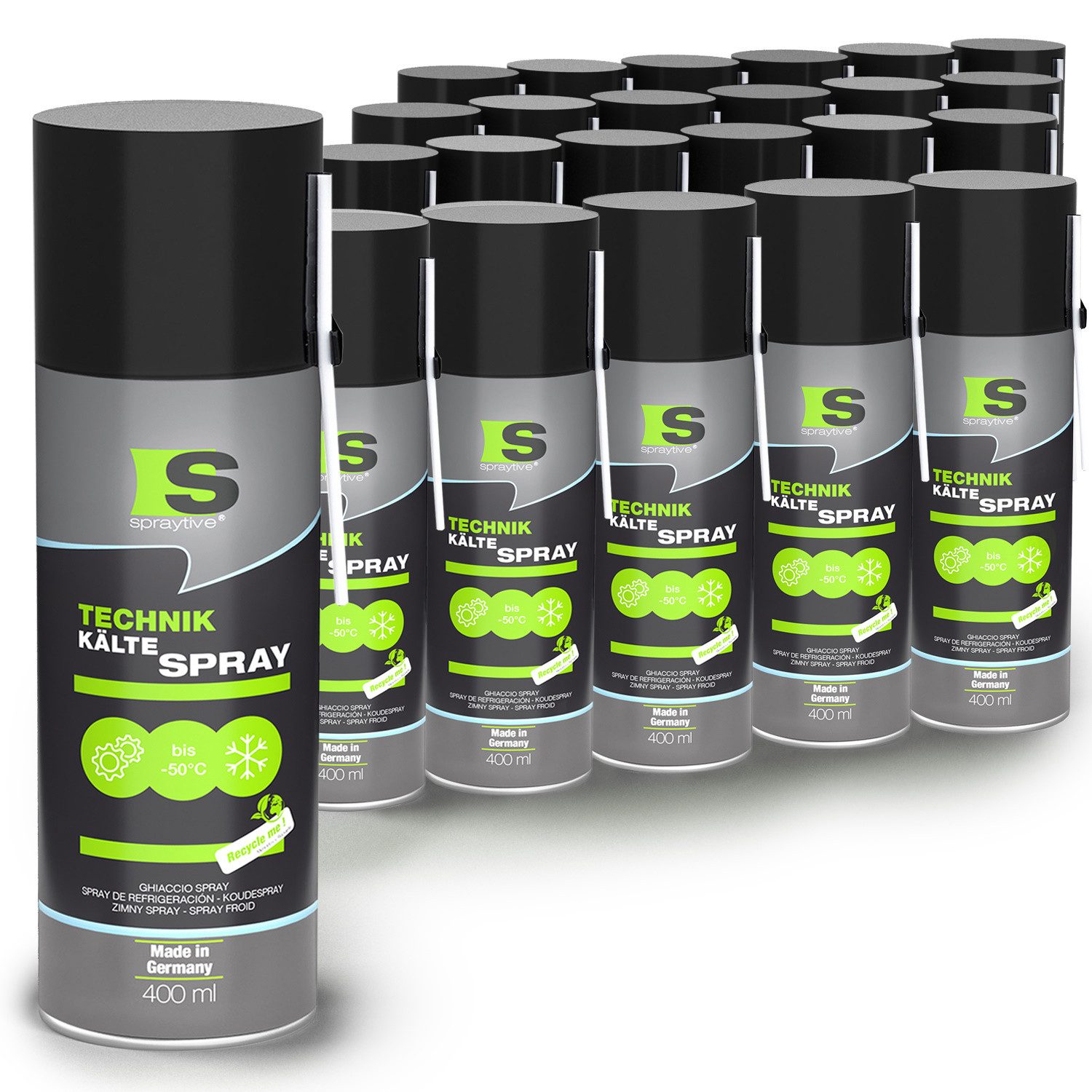 Spraytive Kältemittel 24x 400ml Kältespray Werkstatt: Eisspray, Vereisungsspray bis -50°C, Made in Germany