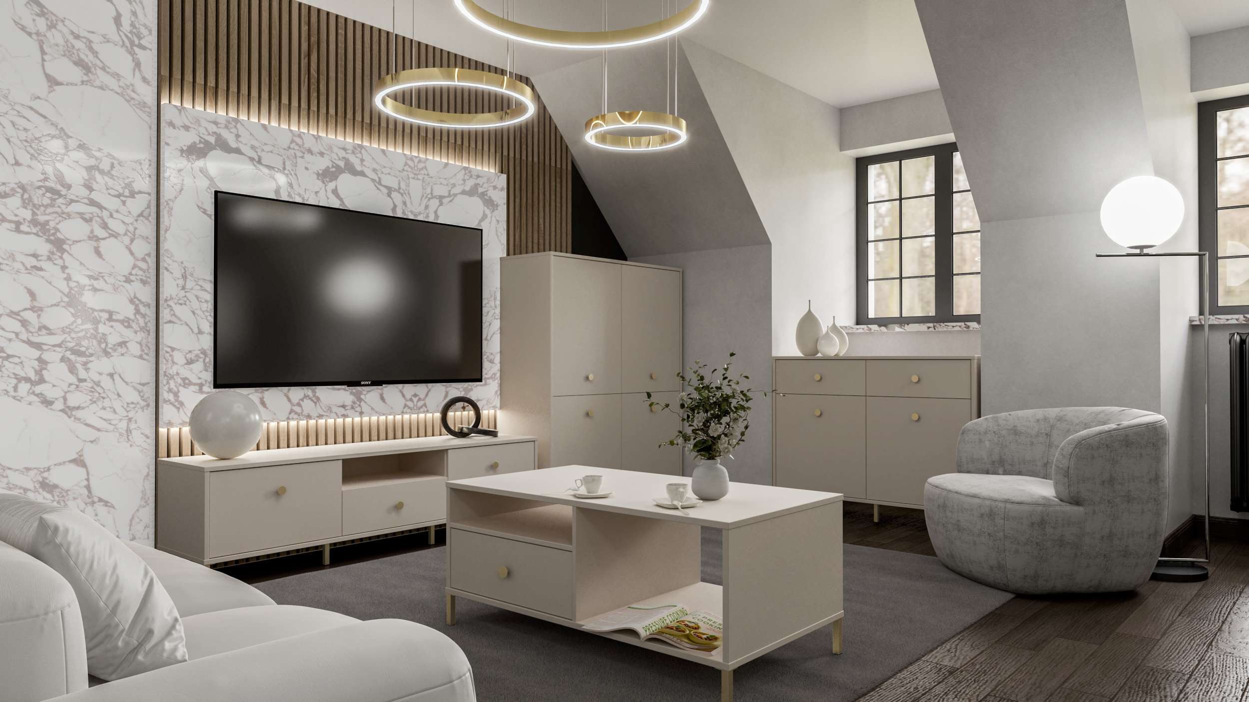 99rooms Wohnwand Patricio, (Wohnmöbel, Wohnzimmer-Set (4×St), bestehend aus Kommode, TV-Lowboard, Highboard, Couchtisch