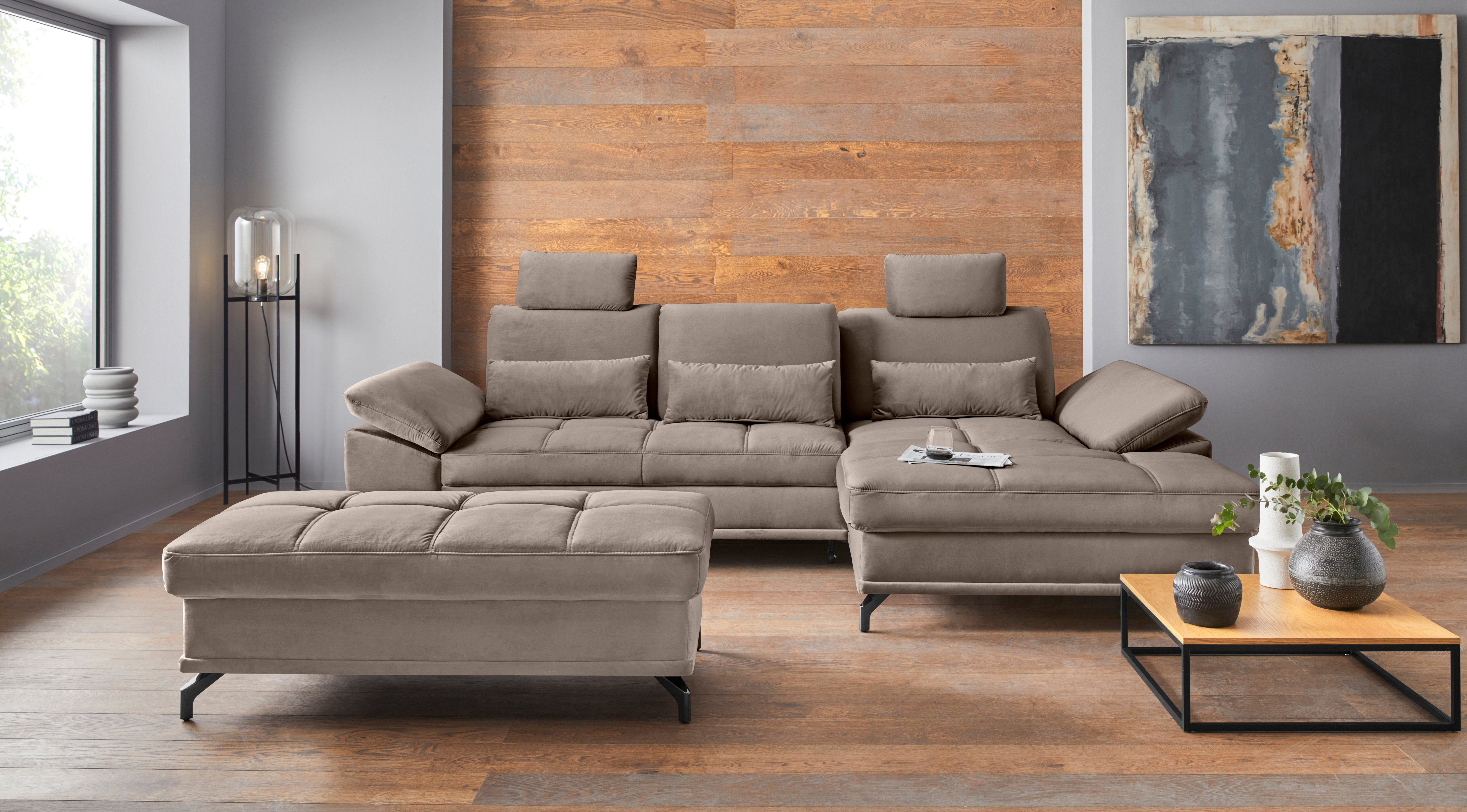 Places of Style Ecksofa Costello L-Form, B: 301 cm mit Sitztiefen-, Armteilverstellung &, 3 Nierenkissen, optional Bettfunktion & Bettkasten