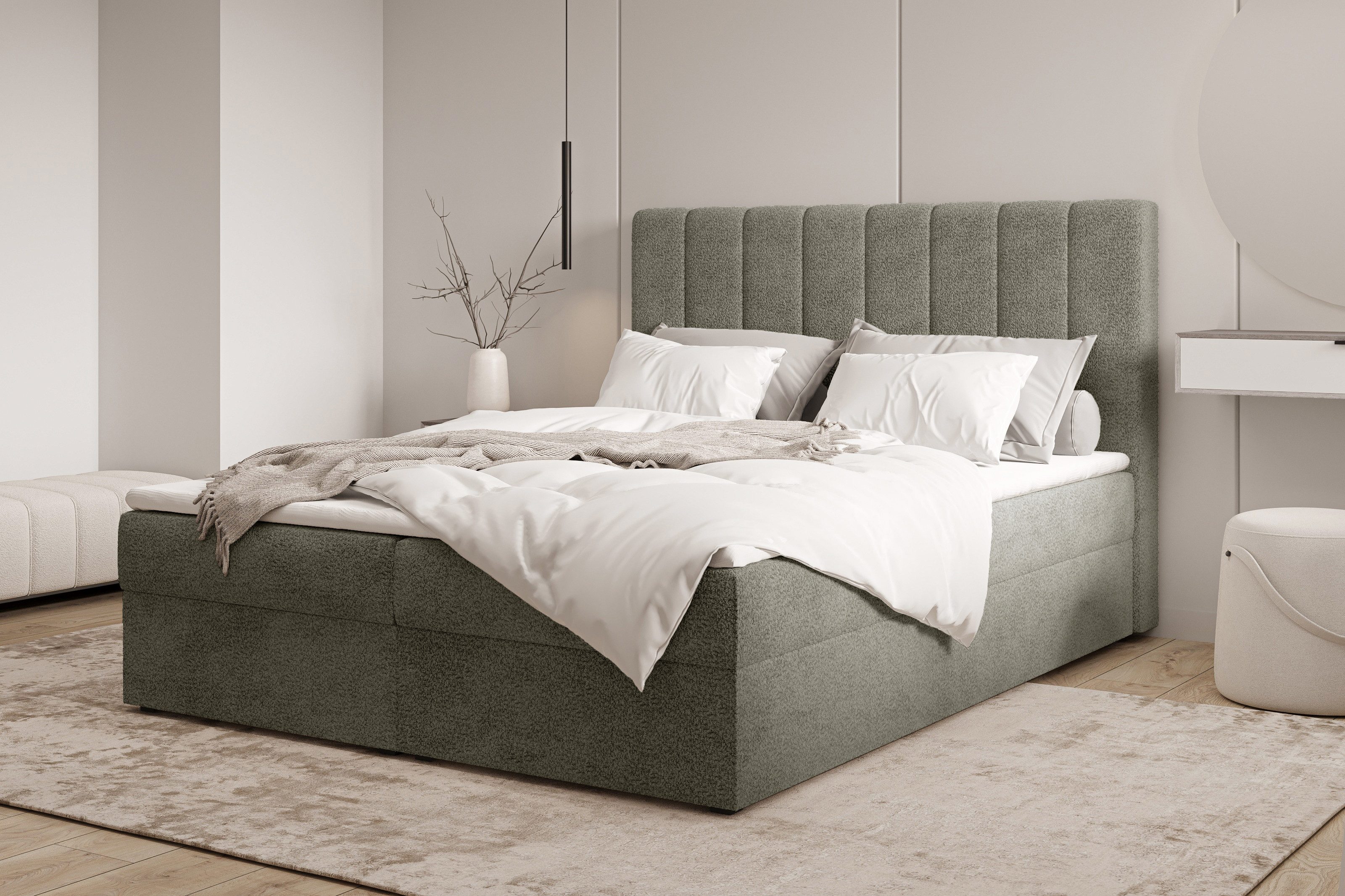 ROYAL24_MARKT Boxbett - Bett 01 - Arena - Stilvoll und bequem (Bett-Set, 1-St., Boxbett inkl. Bettkasten und PU-Schaum-Topper), Mit Bettkasten, PU-Topper, Federmechanismus, waschbarer Bezug