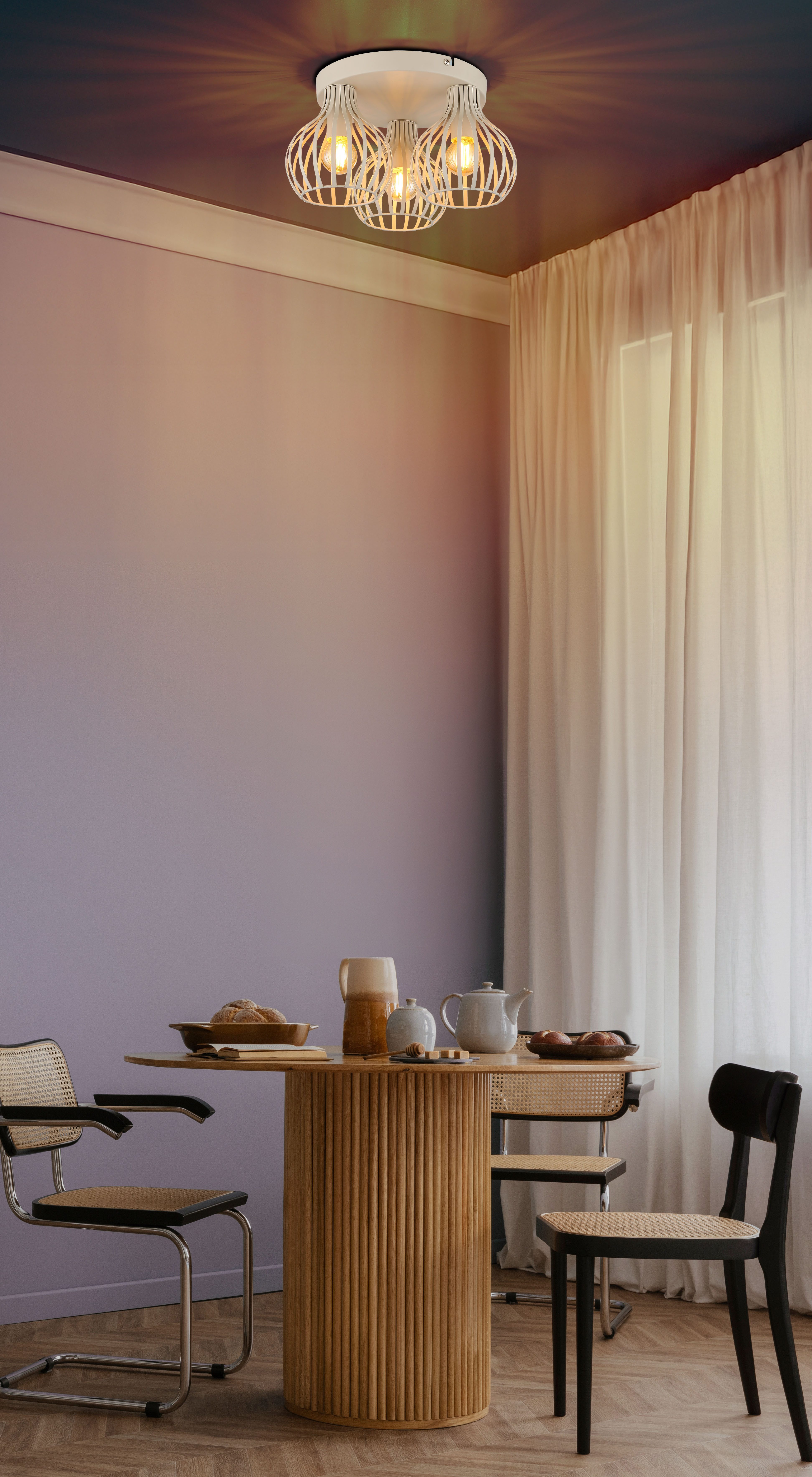 my home Deckenleuchte Heta, Deckenlampe Metall cremefarben, exkl. 3x E14 40 günstig online kaufen