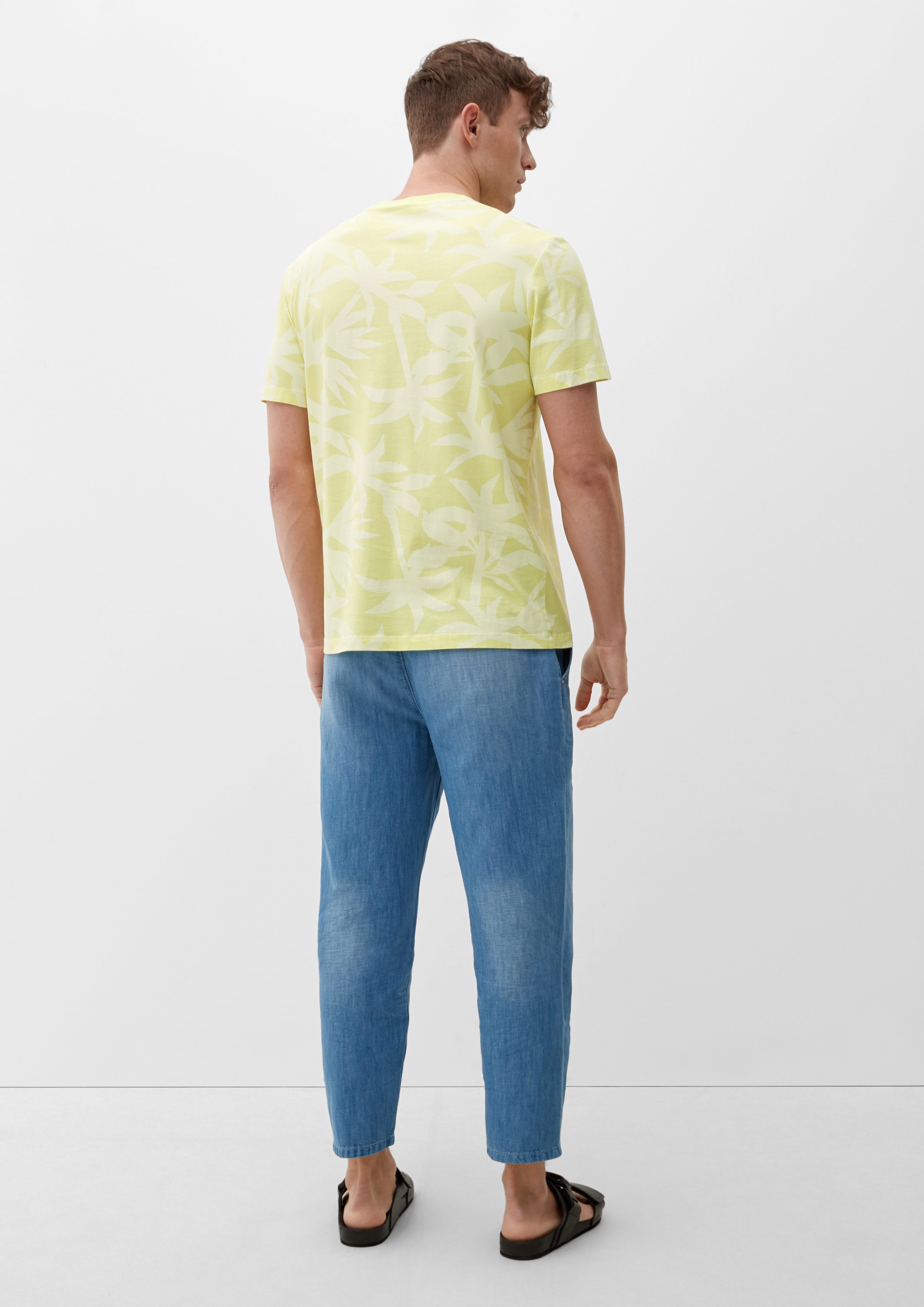 Baumwollshirt Kurzarmshirt mit Garment Allover-Print Dye s.Oliver limettengrün