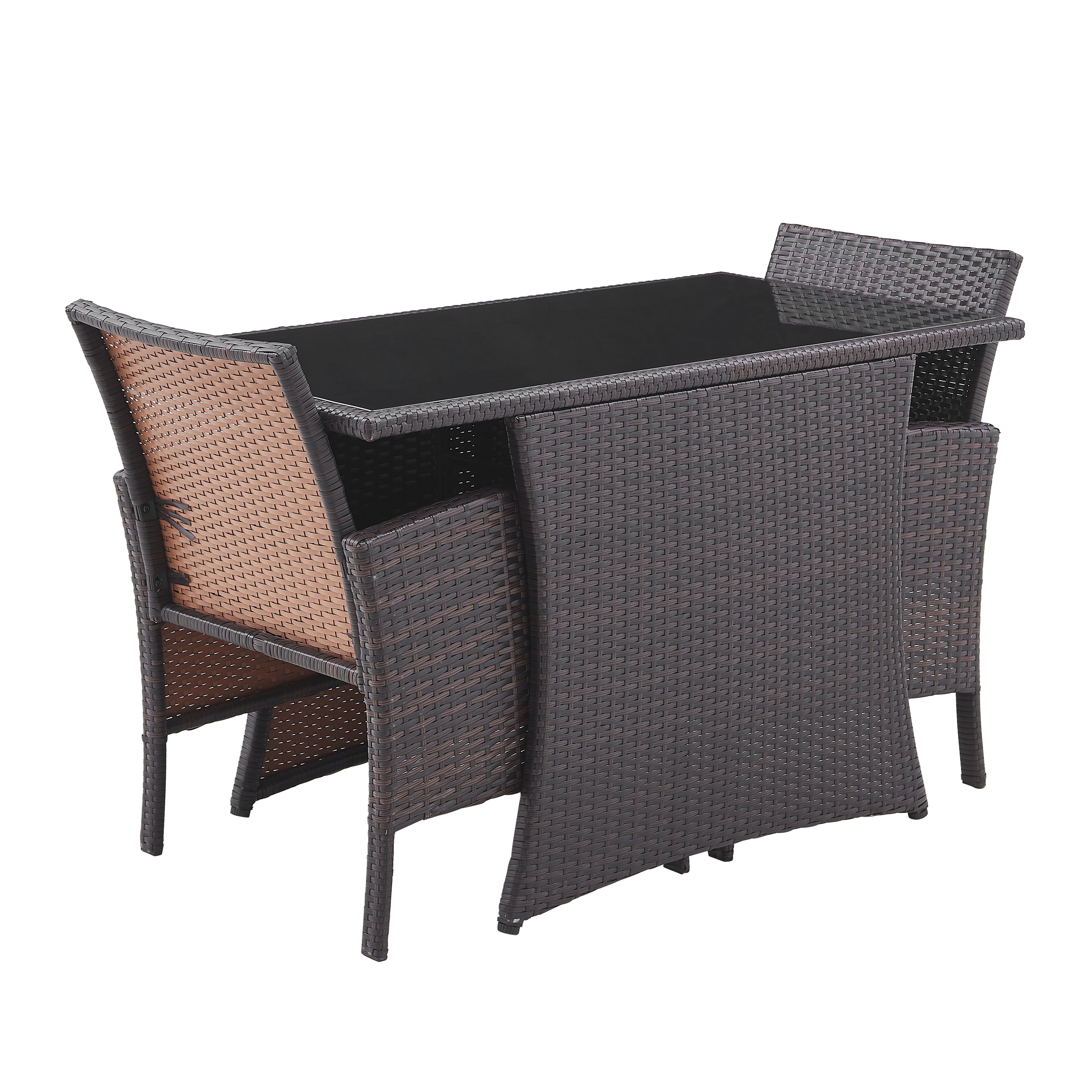 2 Braun Garten-Essgruppe und Mubi Tischgruppe Tisch Sitzauflagen), Stühle, (5-tlg., TPFGarden 1 Lounge-Möbel, aus Polyrattan, Sicherheitsglas Braun Outdoor, Set, Sitzgruppe 2 | Braun mit