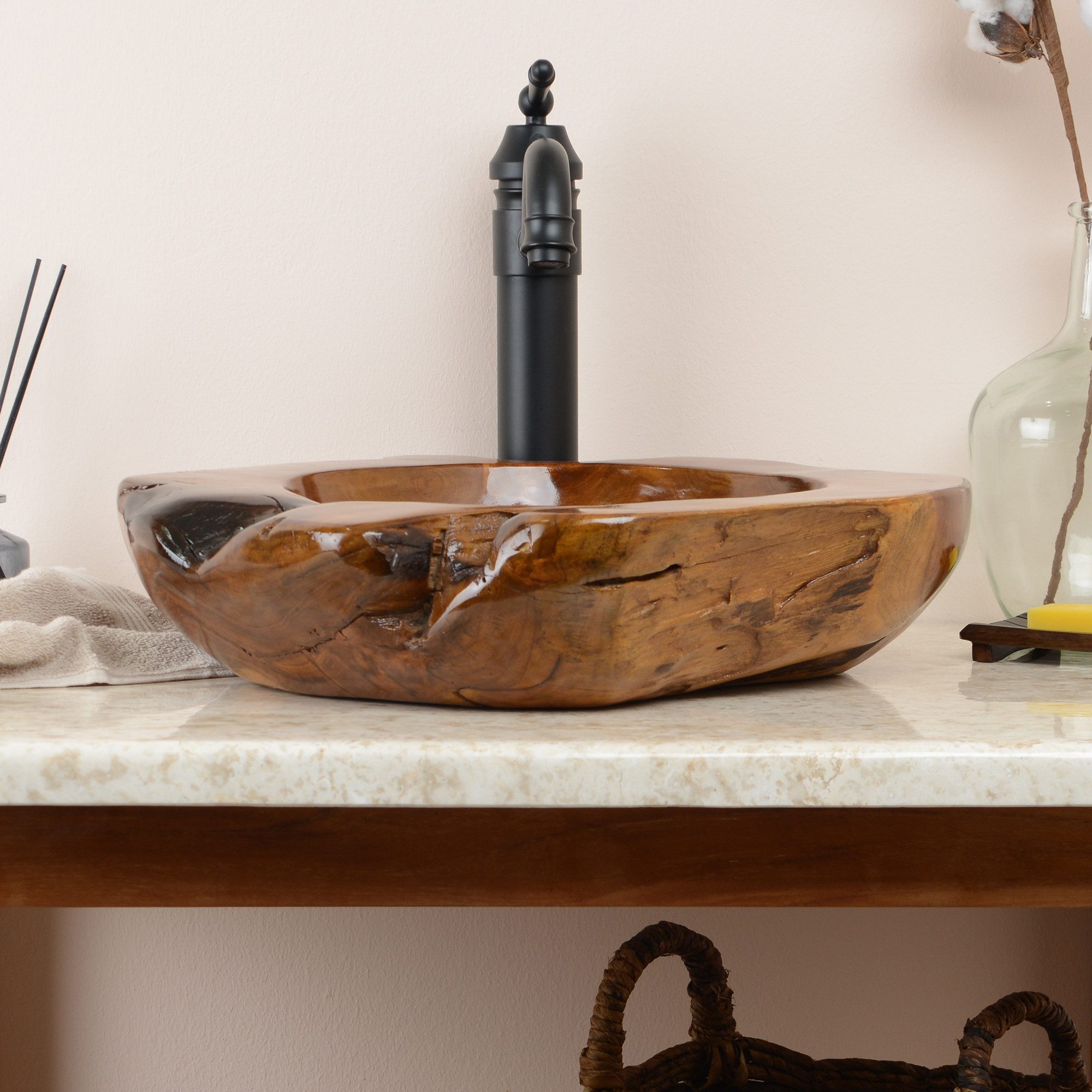 wohnfreuden Aufsatzwaschbecken Teakholz Waschbecken 45 cm (Kein Set), NEW-4113