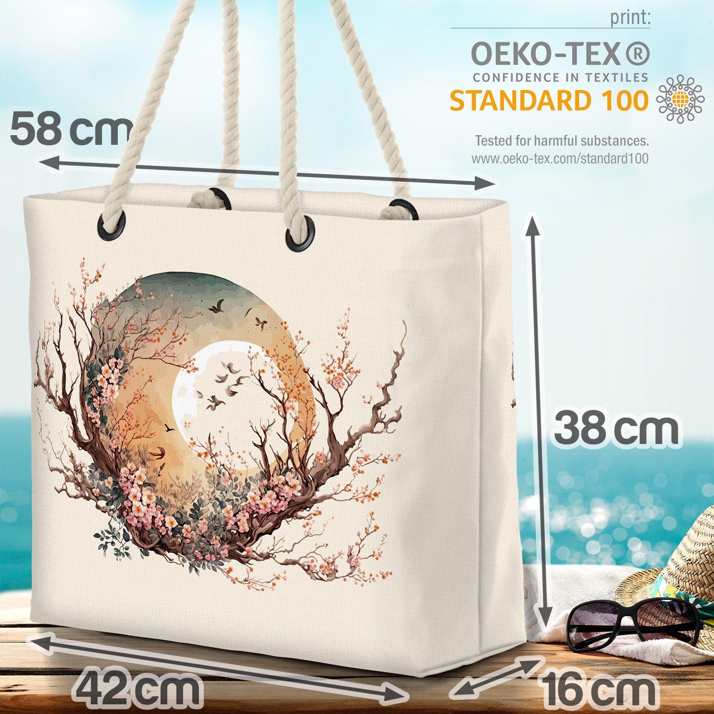 VOID Blumen Strandtasche Mond Landschaft Natur Japan Pflanzen Japanisch Natur Tradition (1-tlg),