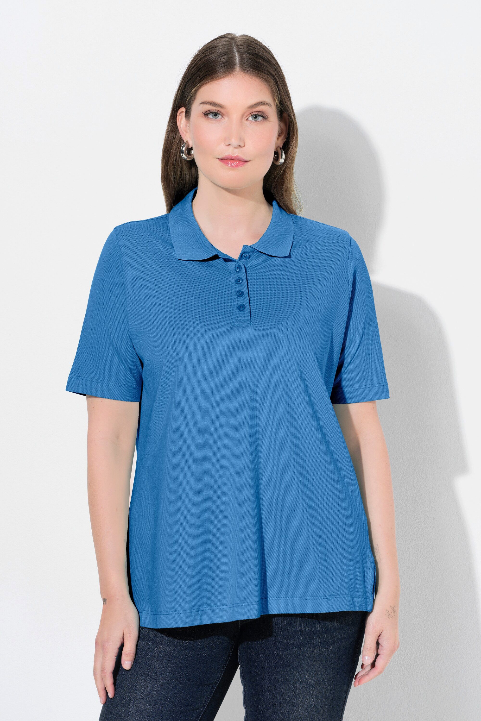 Ulla Popken Poloshirt Poloshirt längere Knopfleiste Polokragen Halbarm