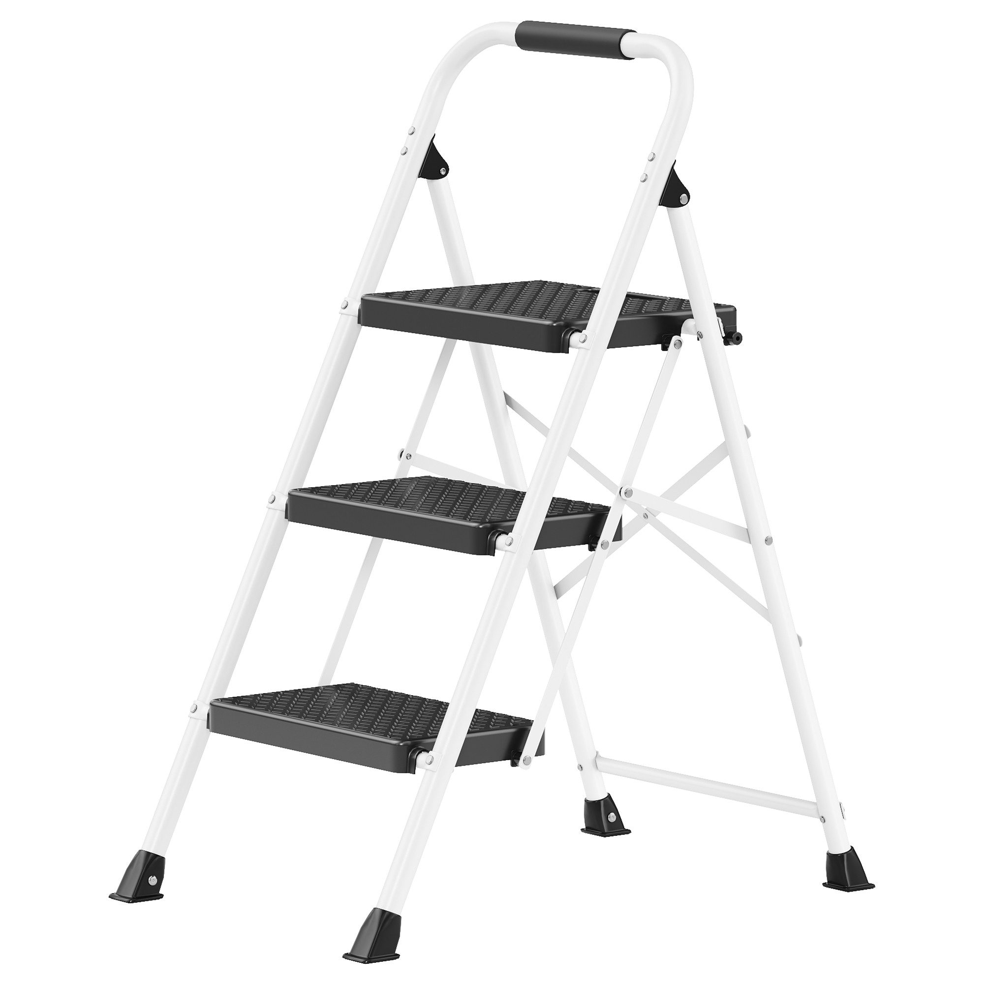 SONGMICS Trittleiter Klapptritt aus Stahl, 2 Rutschfeste Stufen, Klappbar, bis 150 kg, 114 x 45,5 x 7,5 cm, Haushaltsleiter, Küchentritt