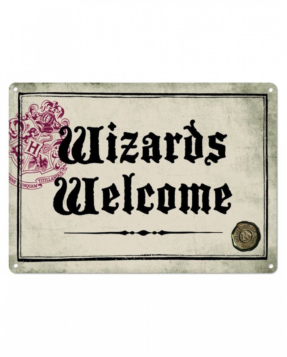 Horror-Shop Dekofigur Wizards Welcome Metallschild als Harry Potter Merc