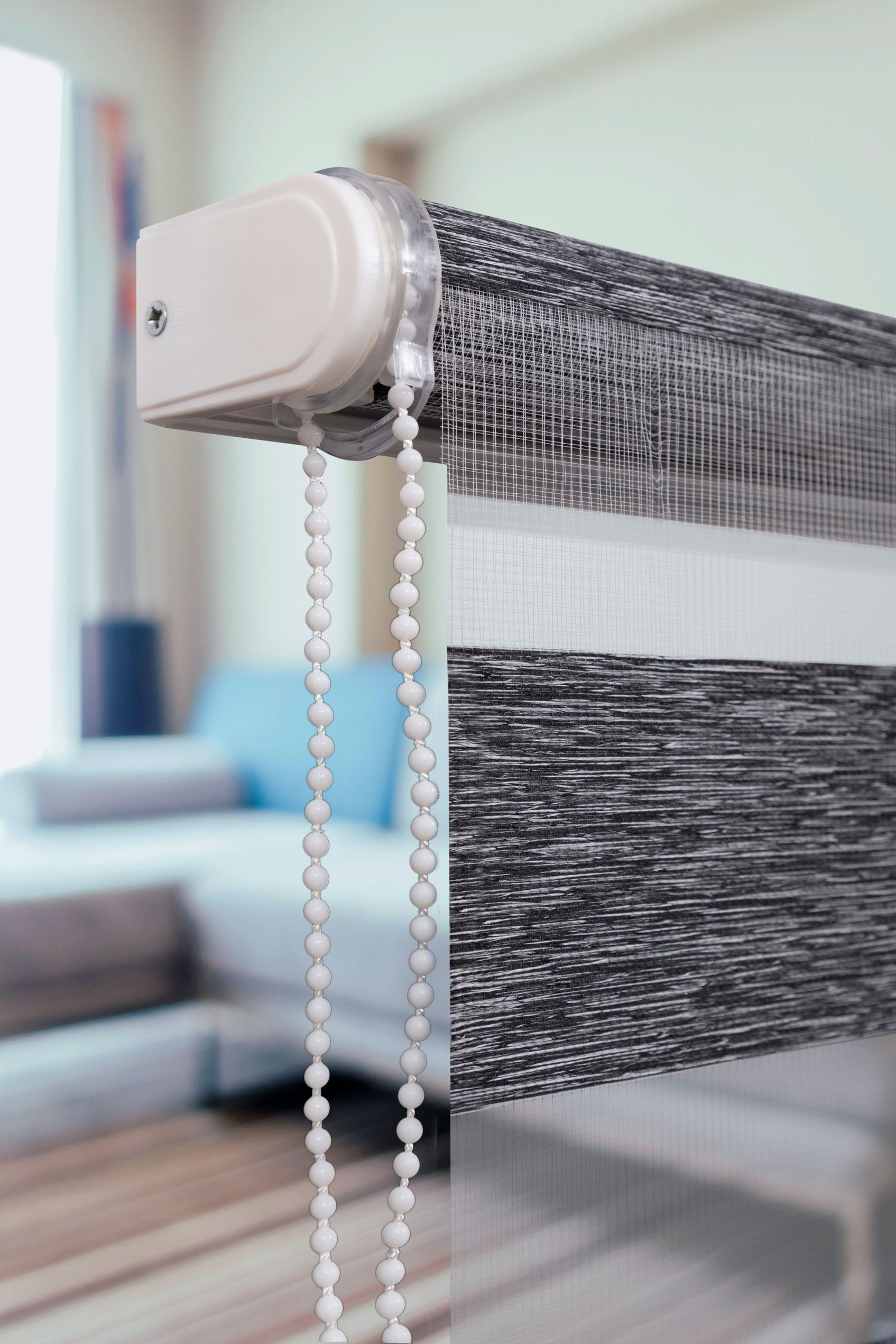 Doppelrollo Klemmfix Doppelrollo mit Perlen Volant in versch. Farben