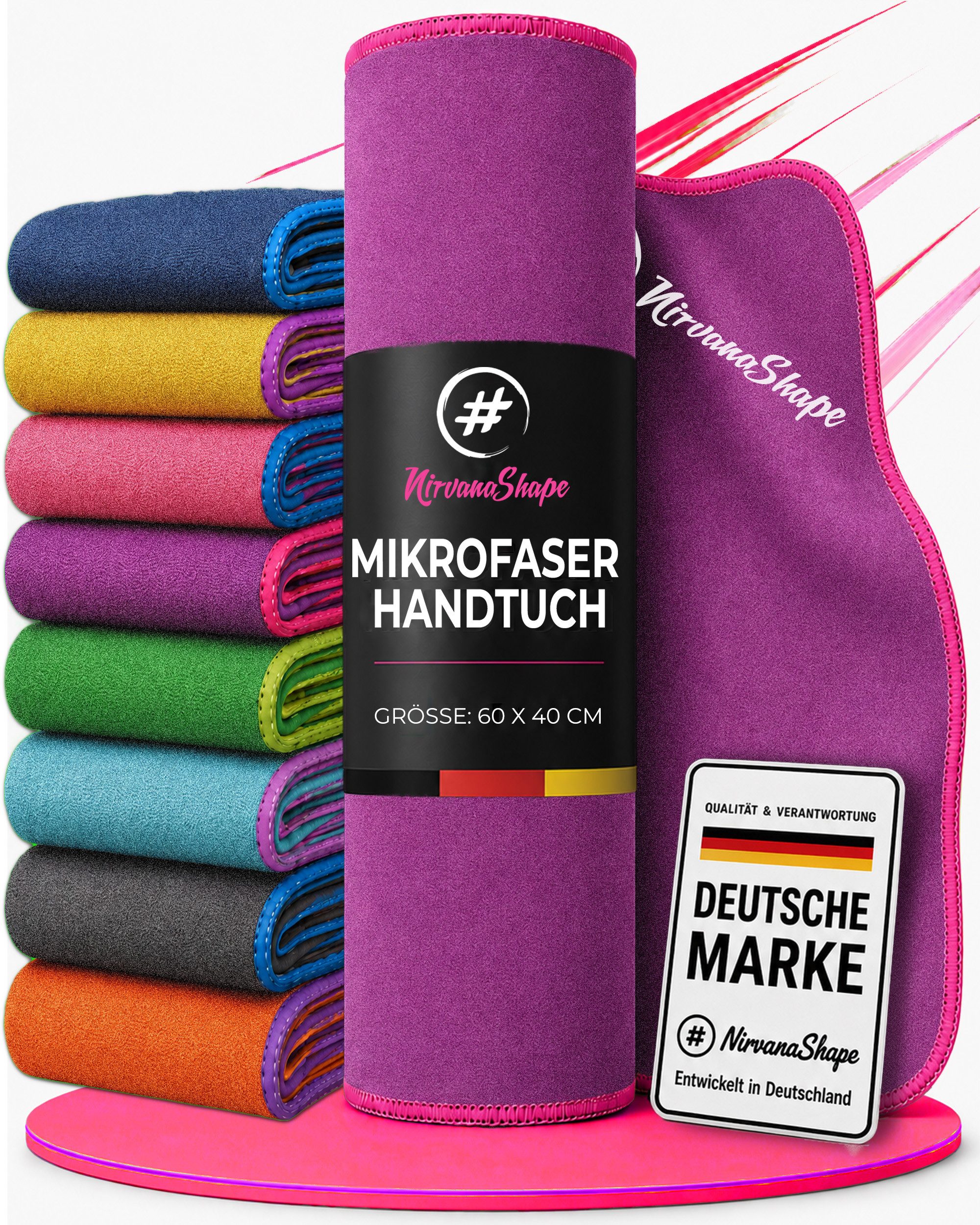 NirvanaShape Reisehandtuch Mikrofaser Handtücher Set, Badehandtuch, Reisehandtuch, Strandtuch, Ecktasche mit Reißverschluss, saugfähig, leicht, schnelltrocknend