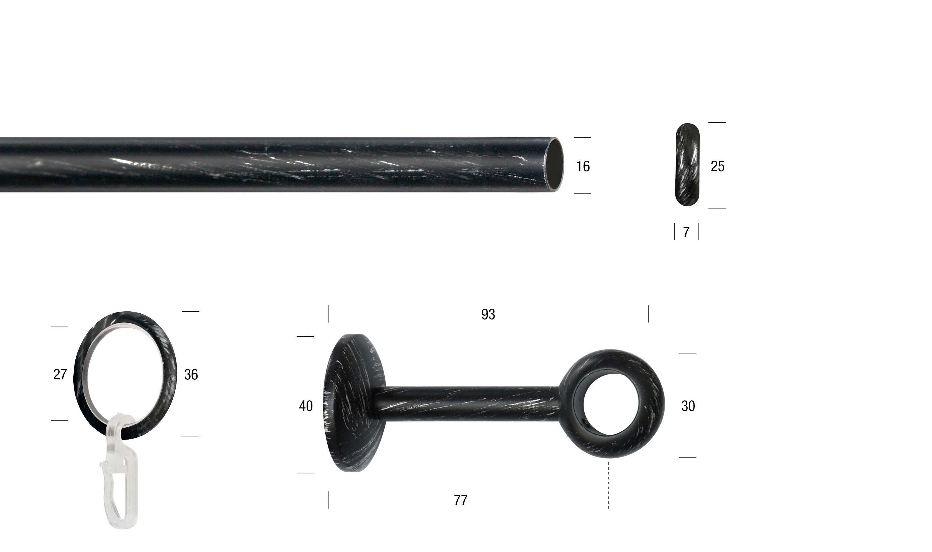 GARESA Gardinenstange ESPERANCA, Ø 16 mm, 1-läufig, Wunschmaßlänge, verschraubt, Metall, rustikale Vorhanggarnitur, verlängerbar, Eisen, Endkappe, mit Ringe