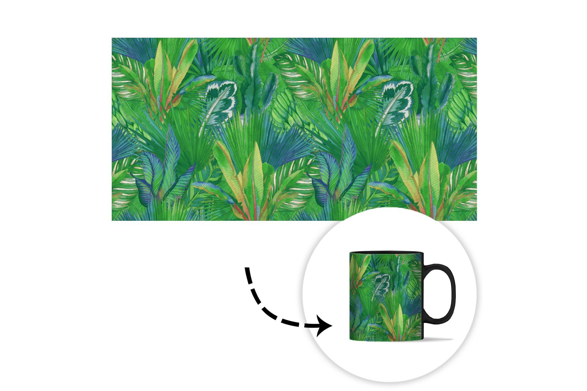Geschenk Teetasse, Keramik, Blätter Zaubertasse, - - Muster, Tasse Farbwechsel, MuchoWow Tropisch Kaffeetassen,