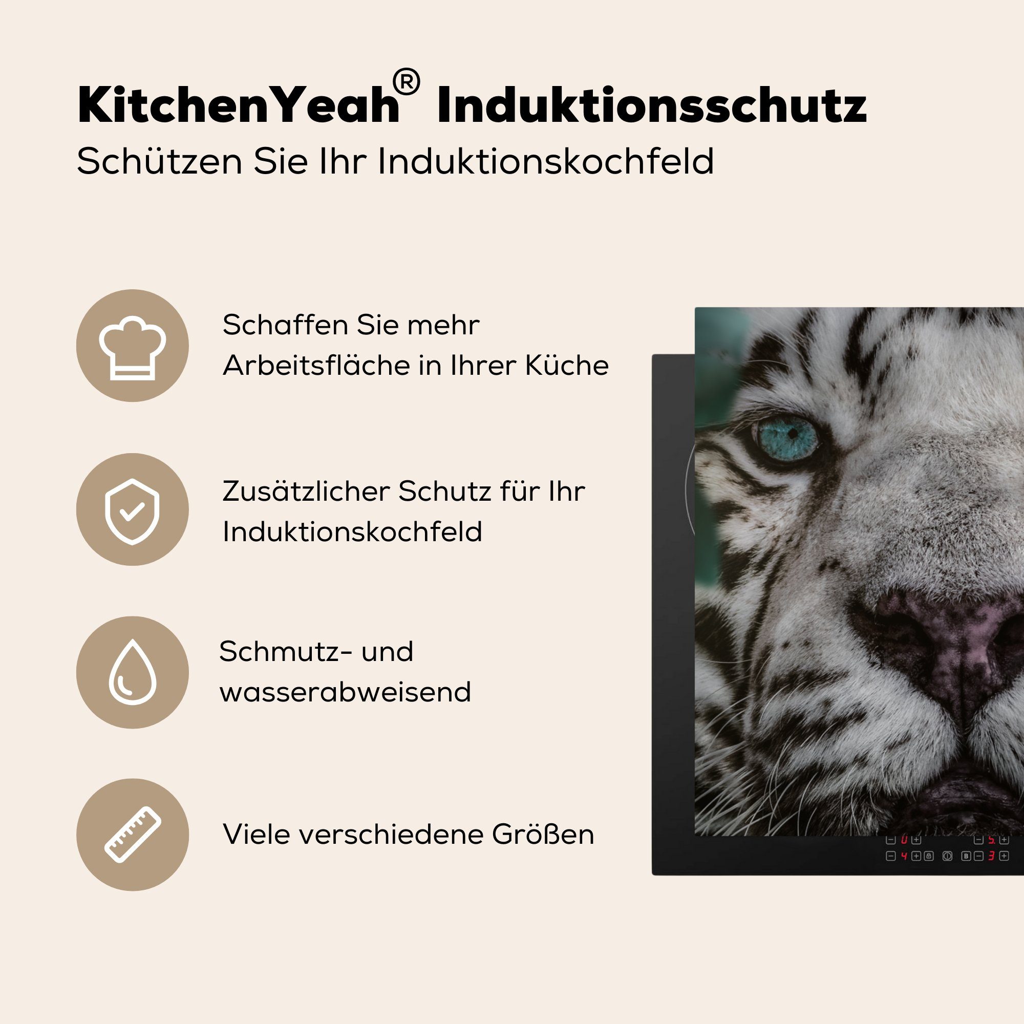 Vinyl, Ceranfeldabdeckung, Tiger cm, MuchoWow (1 - Dschungel küche für - Herdblende-/Abdeckplatte tlg), Arbeitsplatte Weiß, Schwarz 78x78 -