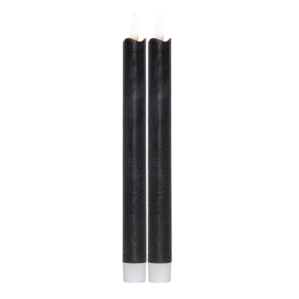 STAR LED-Kerze 062-97 LED Stabkerze schwarz lang 2er flackernd 24x2,1cm Timer Batt.