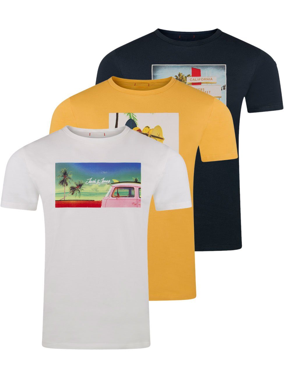 Jack Pack 100% aus Baumwolle (1-tlg) Jones T-Shirt 3er & JORHOTEL